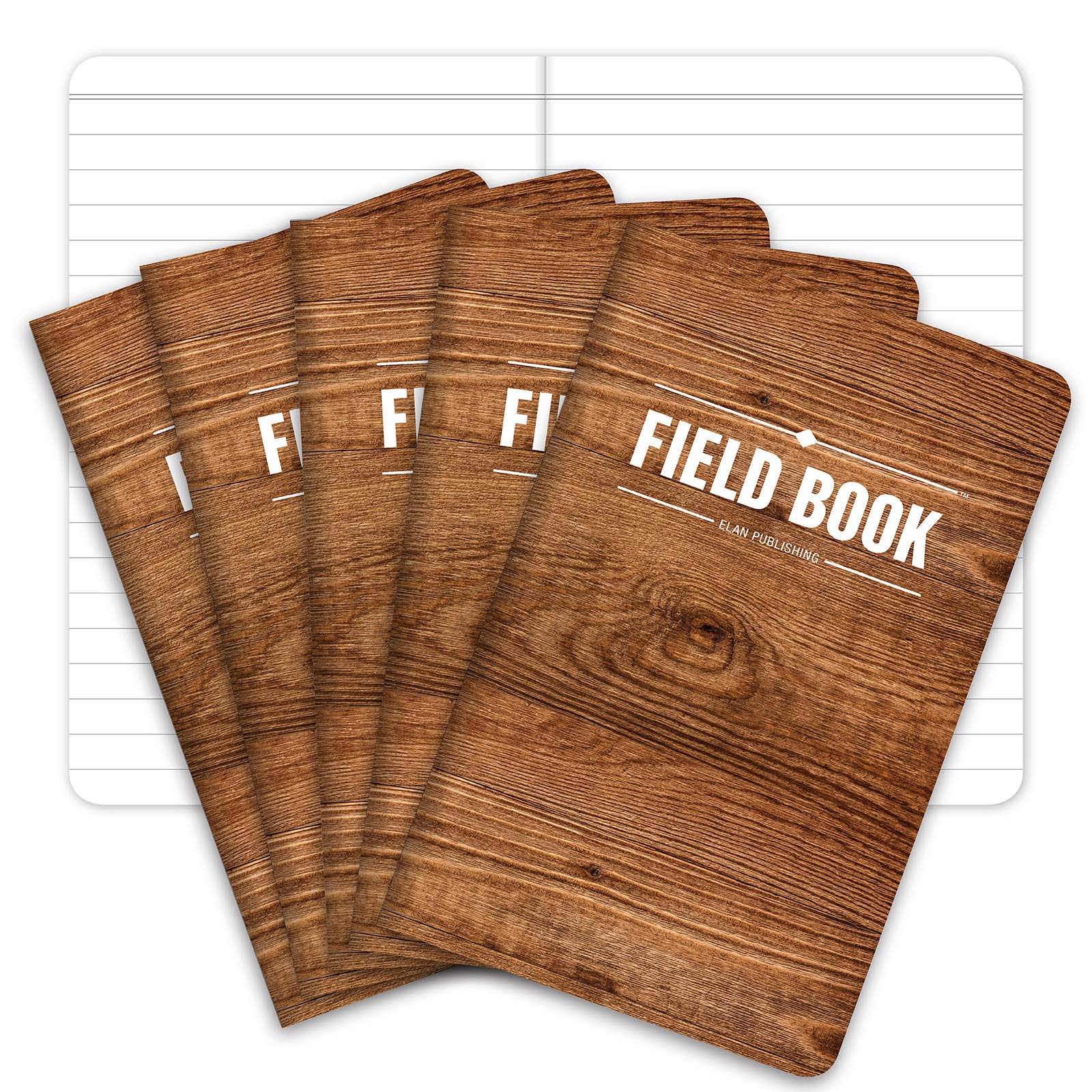 Elan Publishing Company Field Notebook/Pocket Journal - 3.5"x5.5" - Wood Pattern - Lined Memo Book - Pack of 5