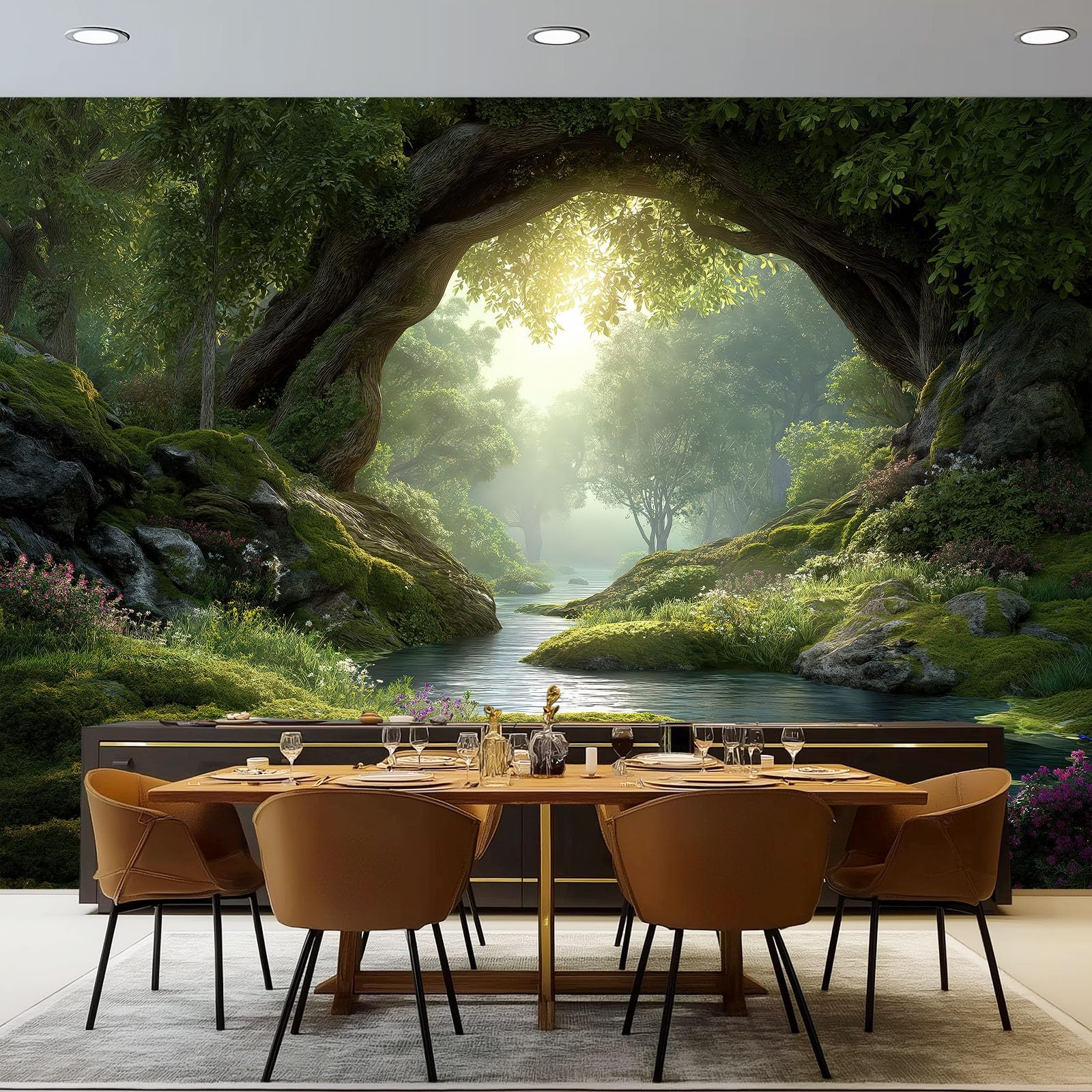 Art Papel Tapiz Fotográfico Paisaje De Fantasía Bosque Plantas Papel Pintado 300 x 210 cm, Art Mural De Pared Papel Pintado Verde Bosque Mural para Sala Estar Dormitorio Infantil Decoración