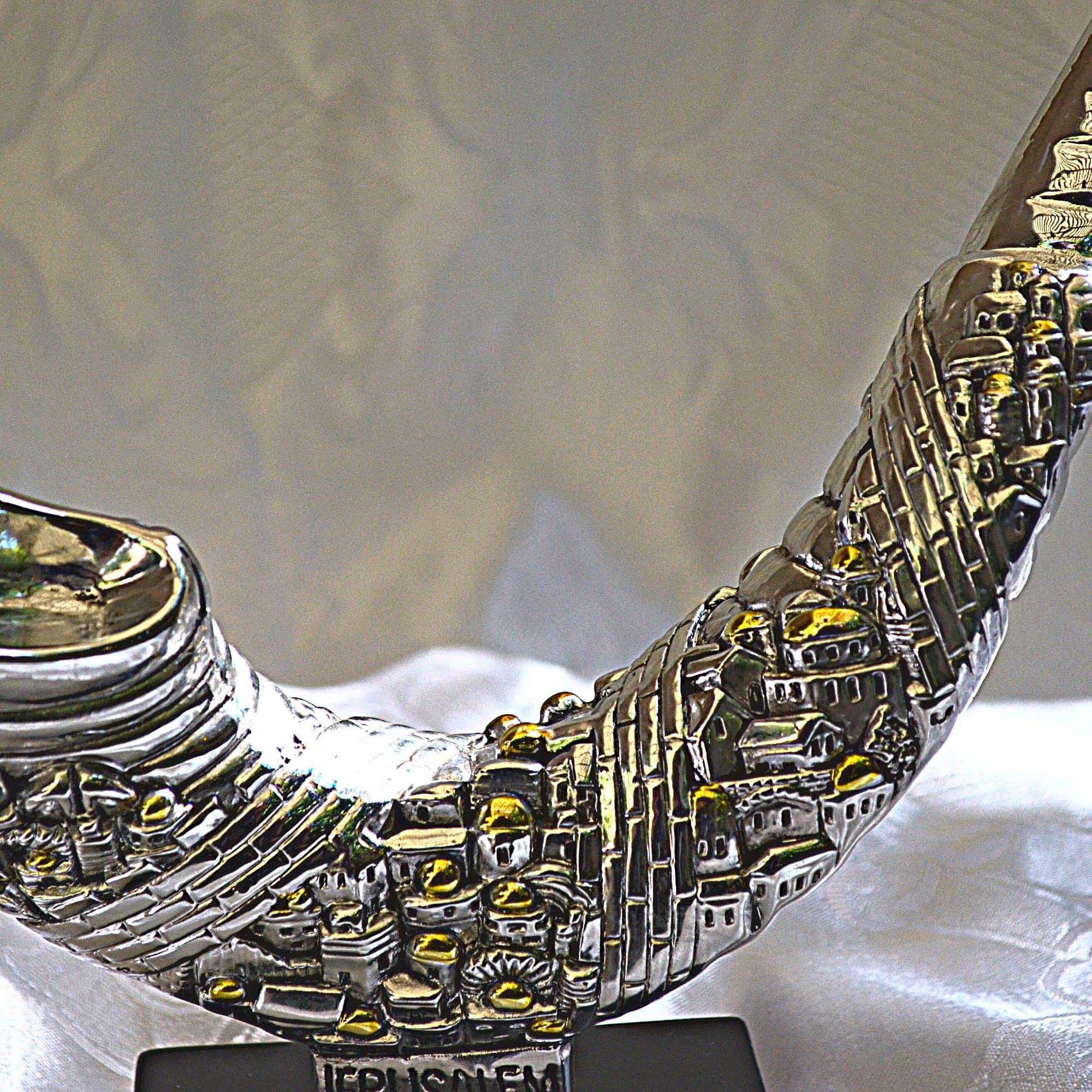 Antik-Silber Vintage Silber Schofar mit Design Dekoration Jerusalem Shofar 925 Silber 17,5 cm lang