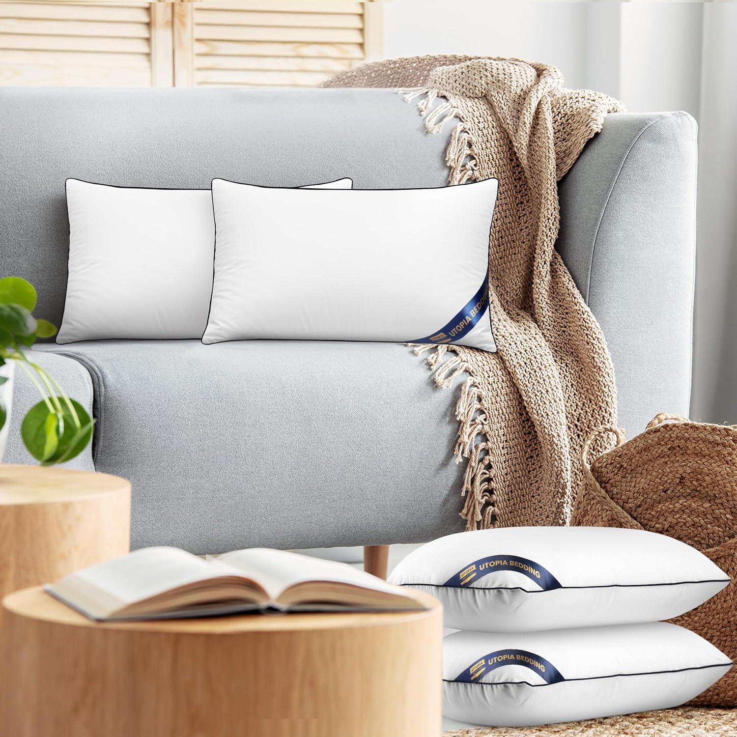 Utopia Bedding Throw Pillow Inserts (Pack of 4, White), 12 x 20 Inches Decorative Indoor Pillows for Sofa, Bed, Couch, Cushion Sham Stuffer