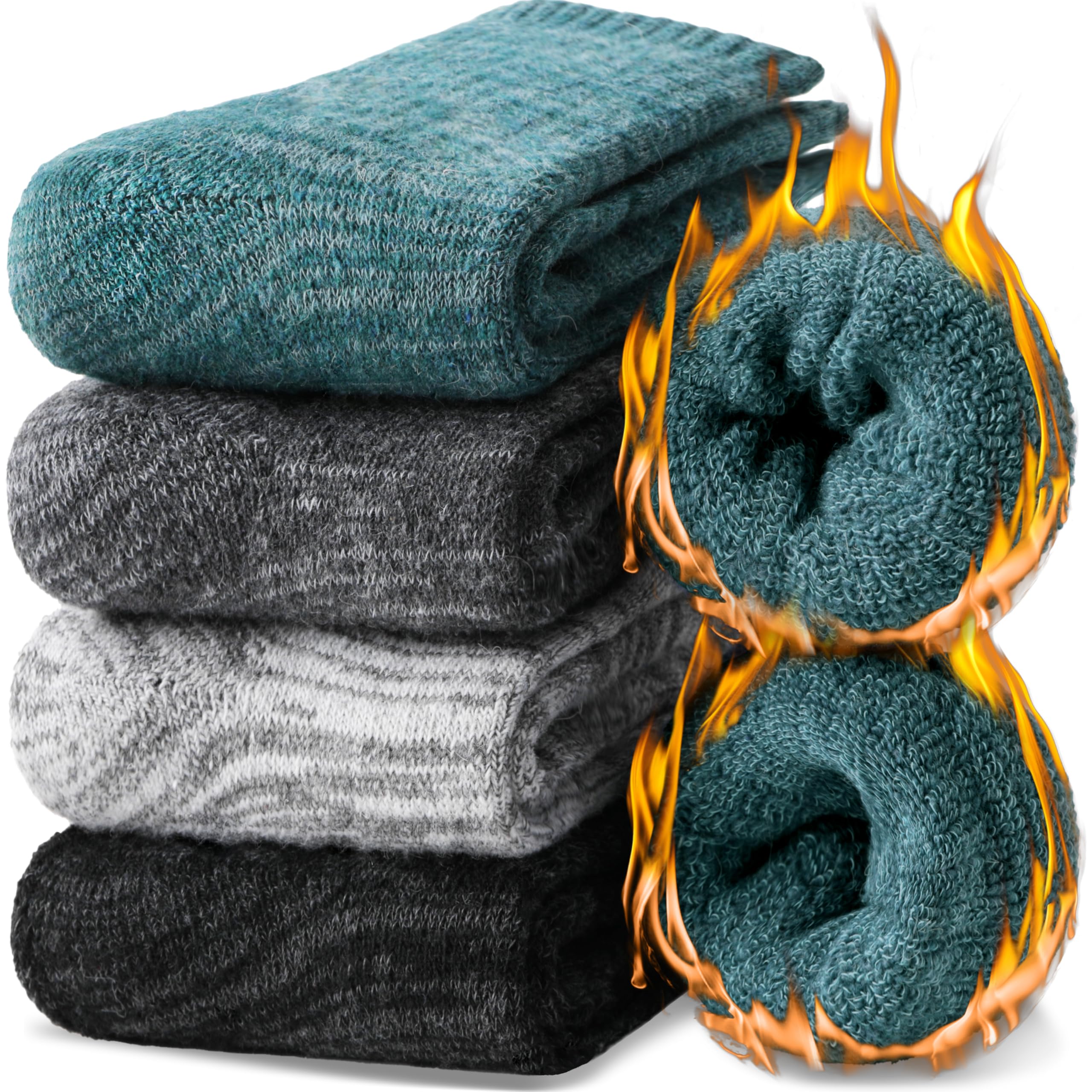 EBMORE Merino Wandersocken Warme Wollsocken Dicke Socken Thermosocken Wintersocken für Damen Herren 4 Paar