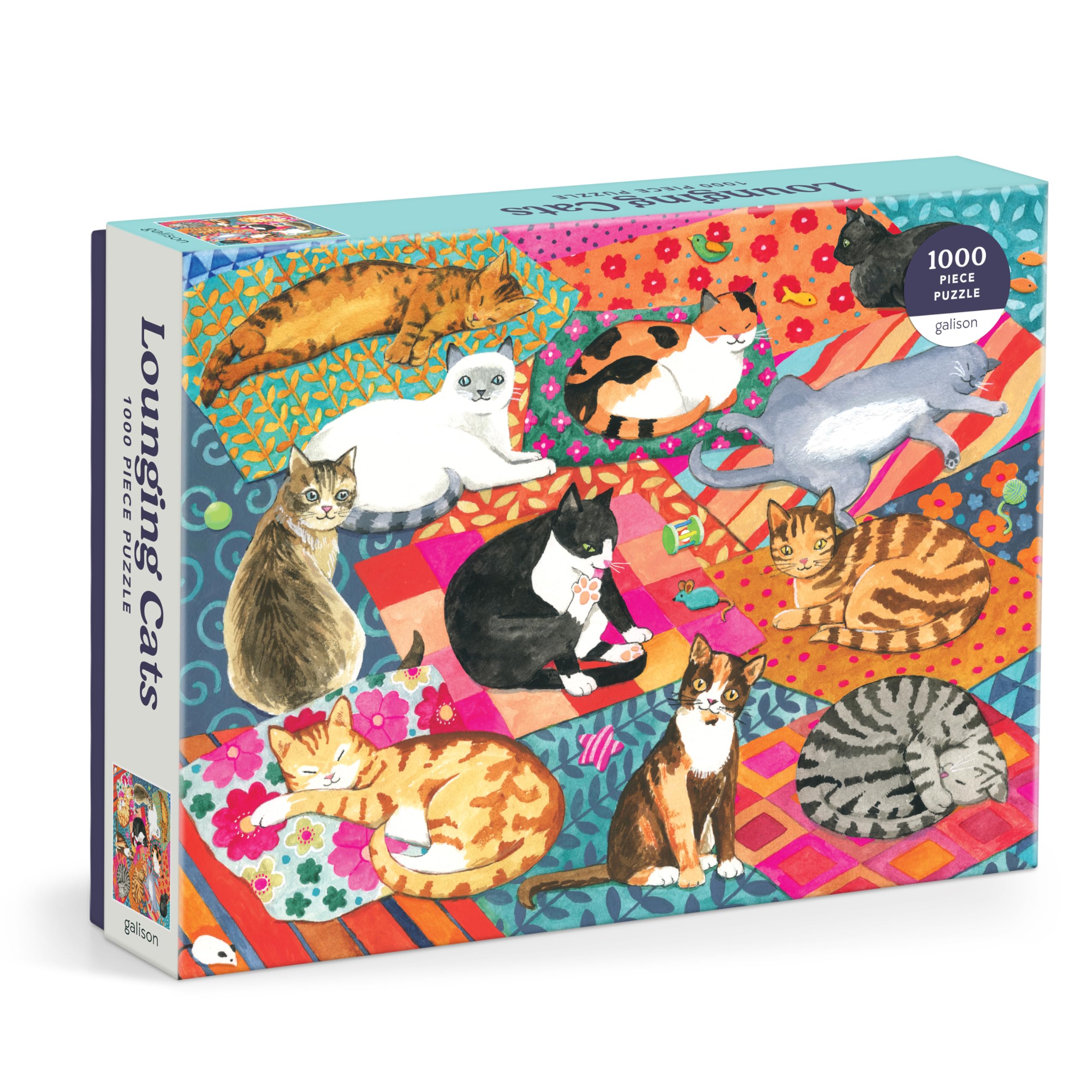 Galison Lounging Cats – 1000 Piece Jigsaw Puzzle Featuring Beautiful Artwork of A Variety of Feline Friends Lounging On Colorful QuiltsThe Forest Stewardship Council