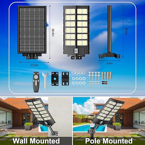 Miniatura 8 de loyoele Luces solares de calle de 4800 W para exteriores, 120000 LM, luz de estacionamiento comercial 7000 K, luces solares para exteriores IP66