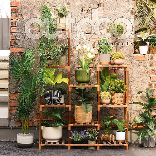 Miniatura 2 de Solatmos Soporte de madera para plantas con luces de cultivo plantas de interior estante de esquina para plantas soportes de flores para sala de