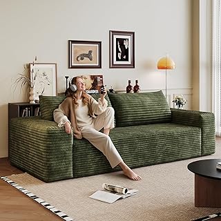 63" Cloud Loveseat Sofa - Boneless Deep Seat 2-Seater, No Assembly Foam Floor Couch, Plush Corduroy Fabric, Modern Living Room Sofa for Small Space Apartment, Bedroom, Office (Green, 63")
