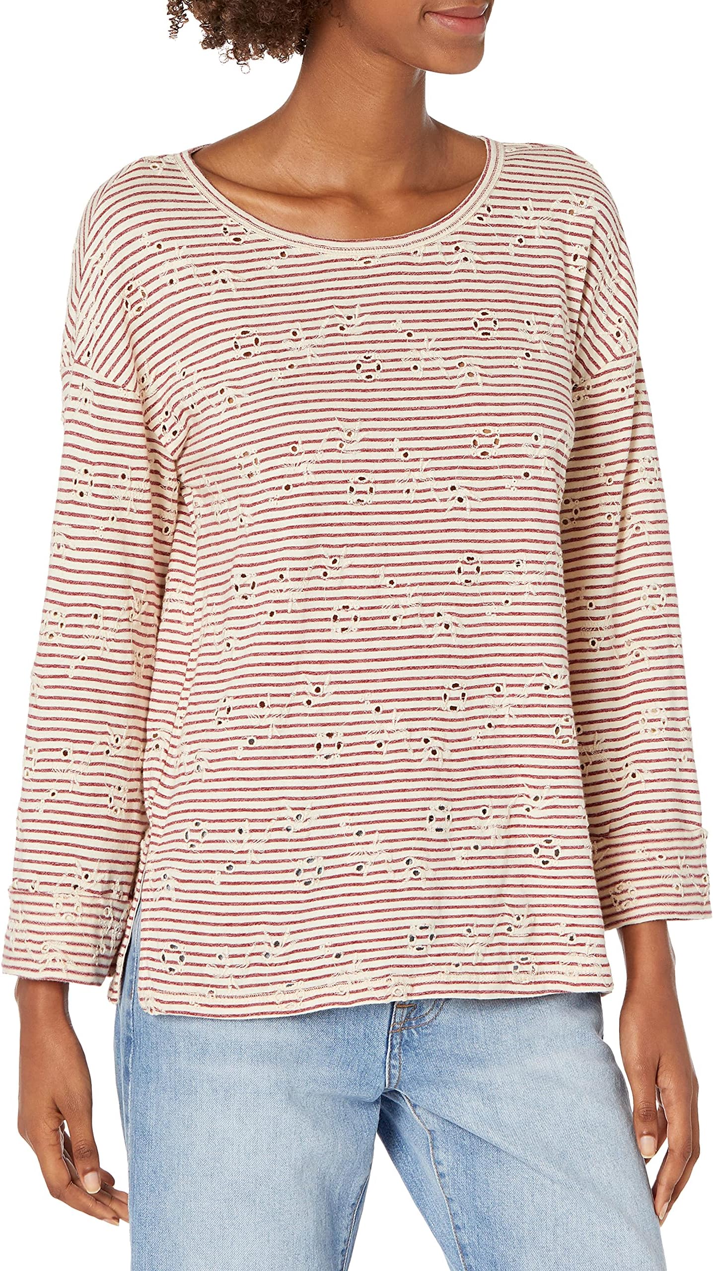Lucky BrandWomen's EYELET STRIPE TEE Shirt