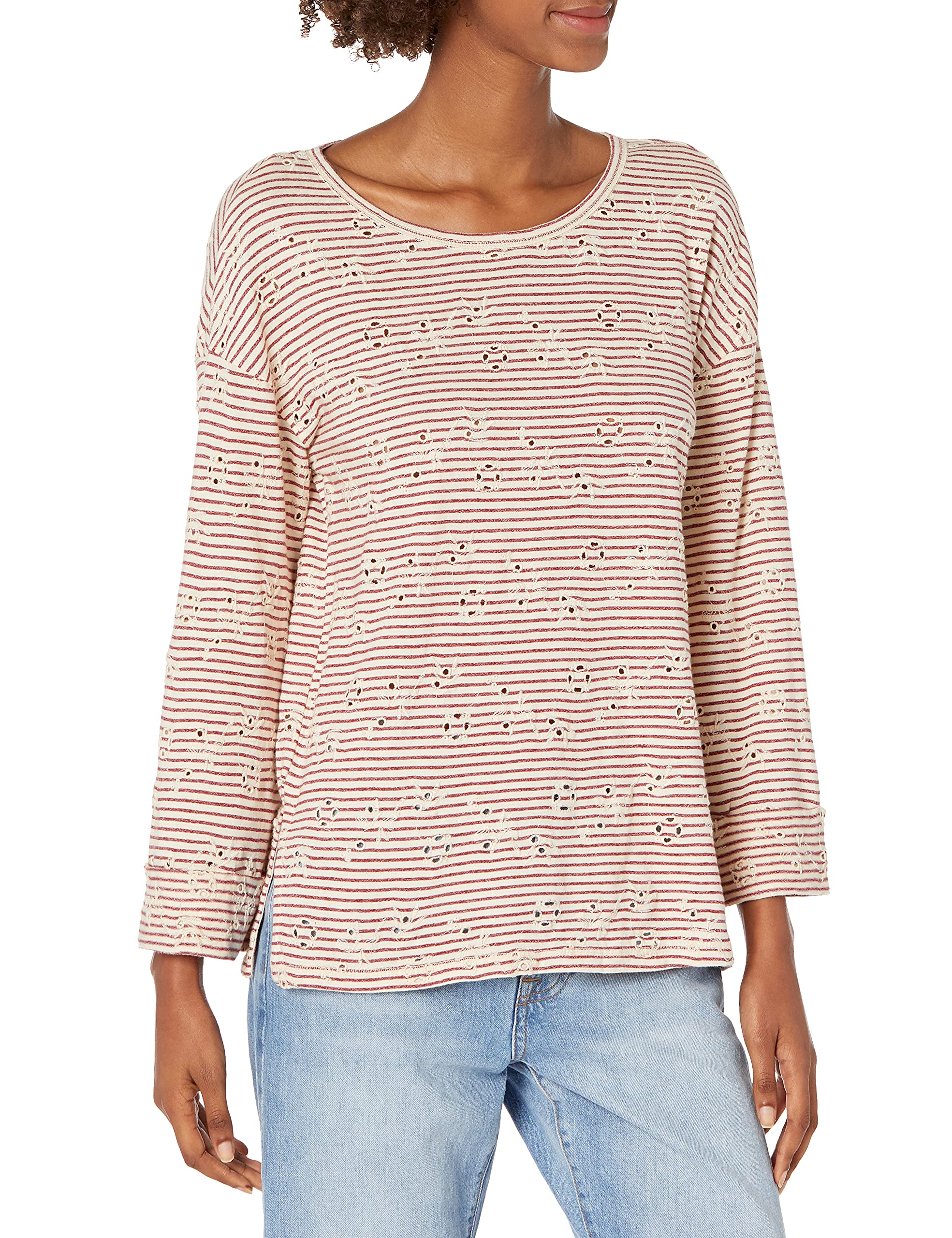 Lucky BrandWomen's EYELET STRIPE TEE Shirt