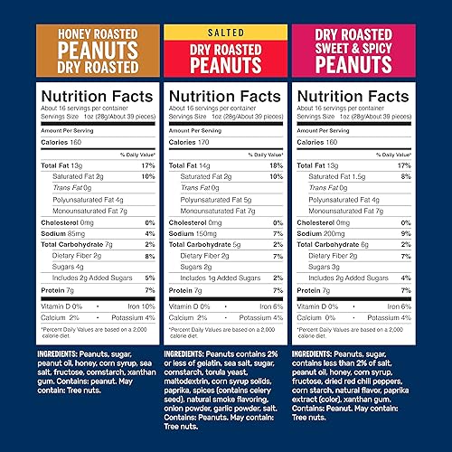 Miniatura 2 de PLANTERS Paquete variado de cacahuetes, nueces tostadas secas, tarros de 16 onzas, paquete de 3 unidades, paquete de cuidado de bocadillos de