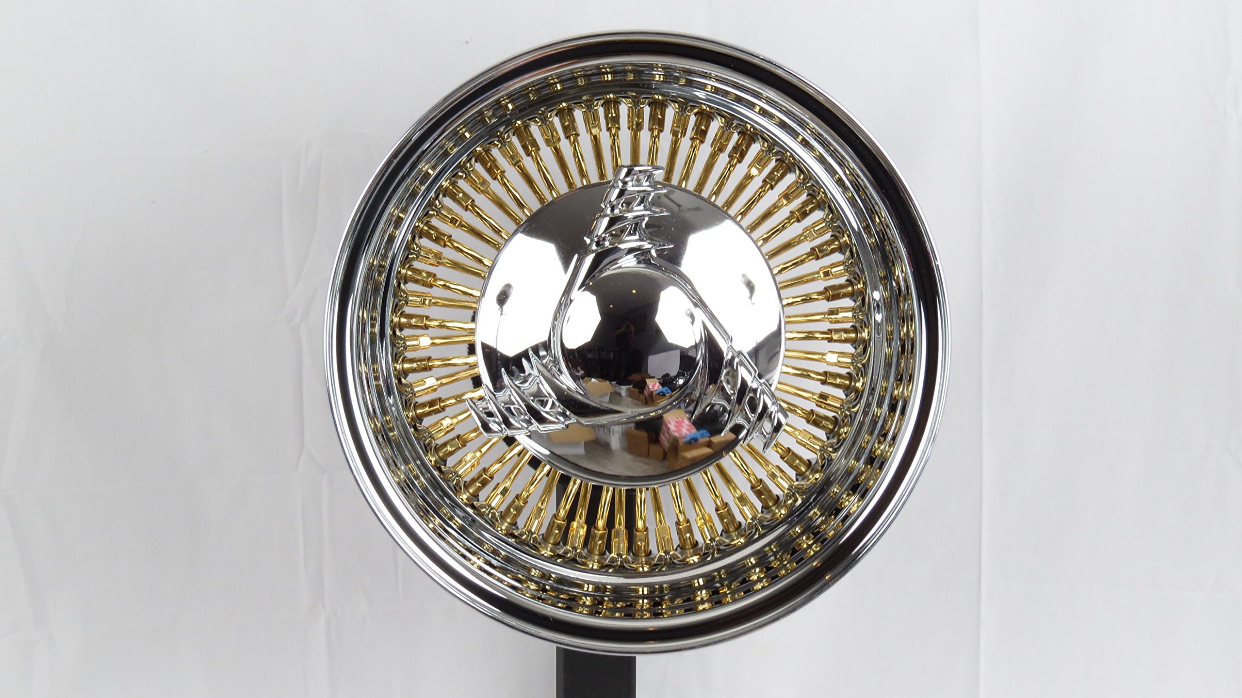 13 x 7" Wicked Wire Wheel USA Made 60 Spoke Chrome & Gold 5x100 mm Bolt Deep Dish Rim Direct Bolt On