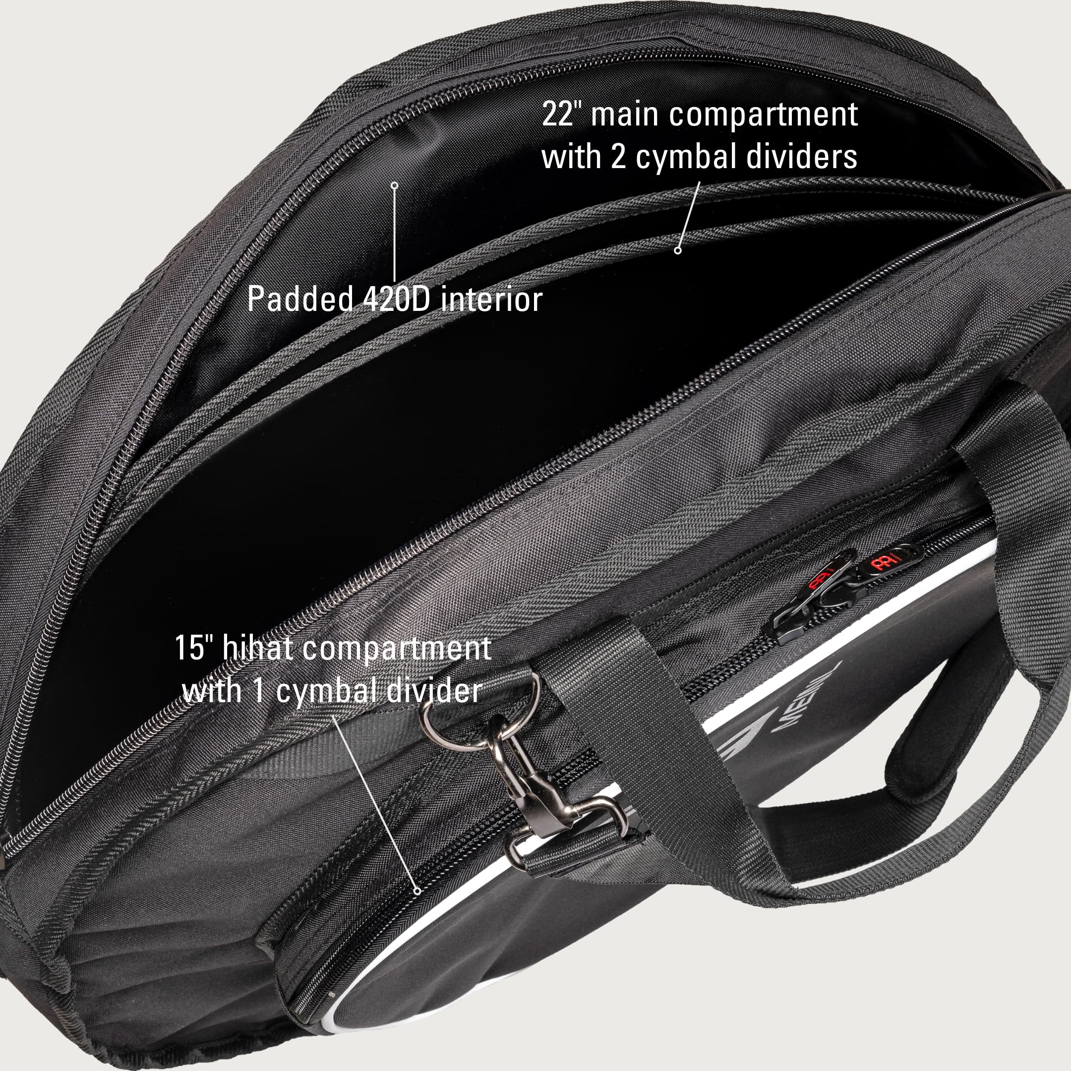 Meinl Cymbals Pro Cymbal Backpack Schlagzeug Becken Tasche 22 Zoll (55,88cm) Gig-Bag mit Hihat Fach, Außentasche, Rucksack Gurt und starkem Tragegriff – Drum Zubehör (MCB22-BP)