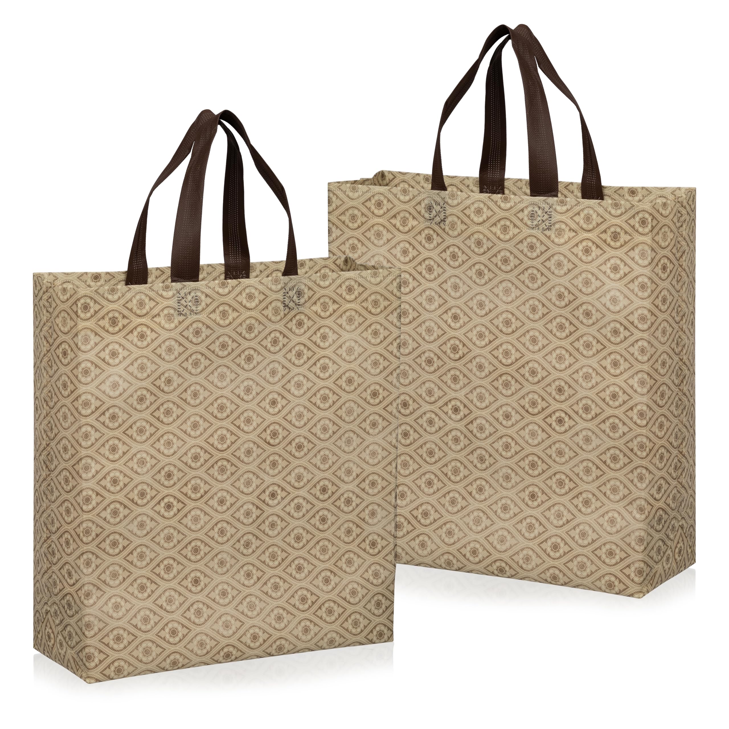 Lavya Large Size Pack of 10 Pcs Reusable Shopping Bags Non-Woven Fabric Multi-Purpose Eco-Friendly Party Return Gift Bags (Floral Eye Ivory) (Large 13x14x5 Inch)-image-23