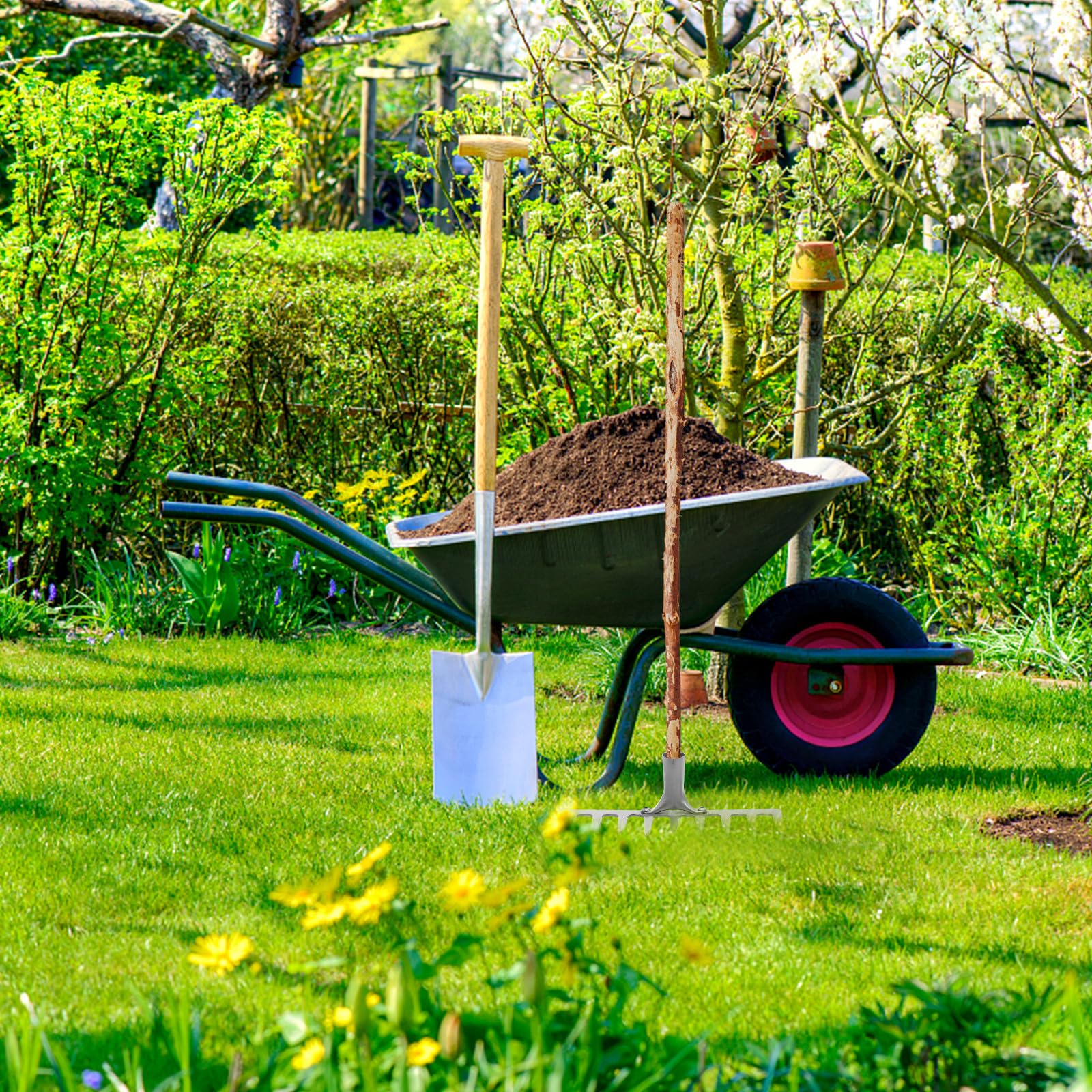 Juego de Herramientas de jardinería portátiles: Pala de poda, rastrillo pequeño, pulverizador, Estuche para Herramientas, Kit de Accesorios de jardinería para Plantar al Aire Libre.