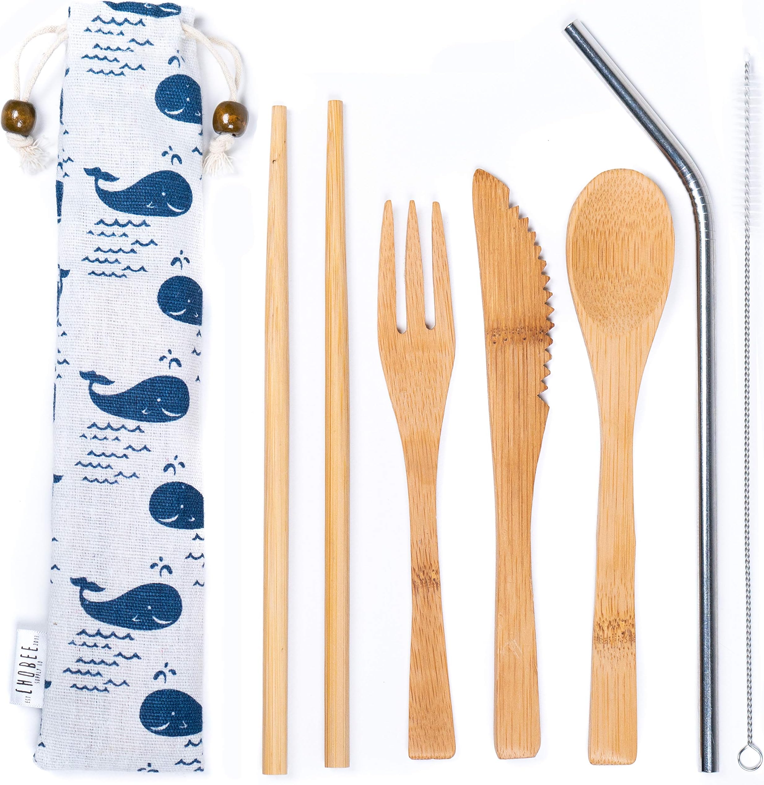 Bamboo Utensils - Bamboo silverware set - 6 Piece Travel Cutlery Set with Spoons - Forks - knives - chopsticks - Reusable Straw, Bamboo Flatware Set with Case - Travel Utensils - Eco friendly cutlery