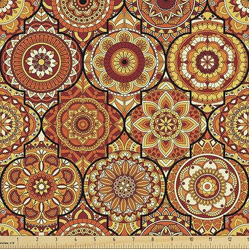 Vista 247 de Ambesonne Tela beige de The Yard, ilustración contemporánea de animales marinos en estilo retro, arte de caballito de mar de cangrejo de pulpo, tela