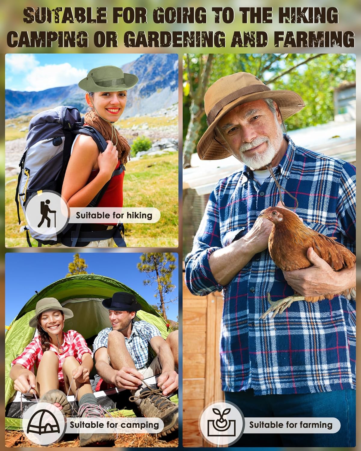 10 Pcs Wide Brim Boonie Hat Bucket Hats Camo Solid UV Sun Protection Fishing Hat for Men Women Hiking Safari Hunting - Image 7