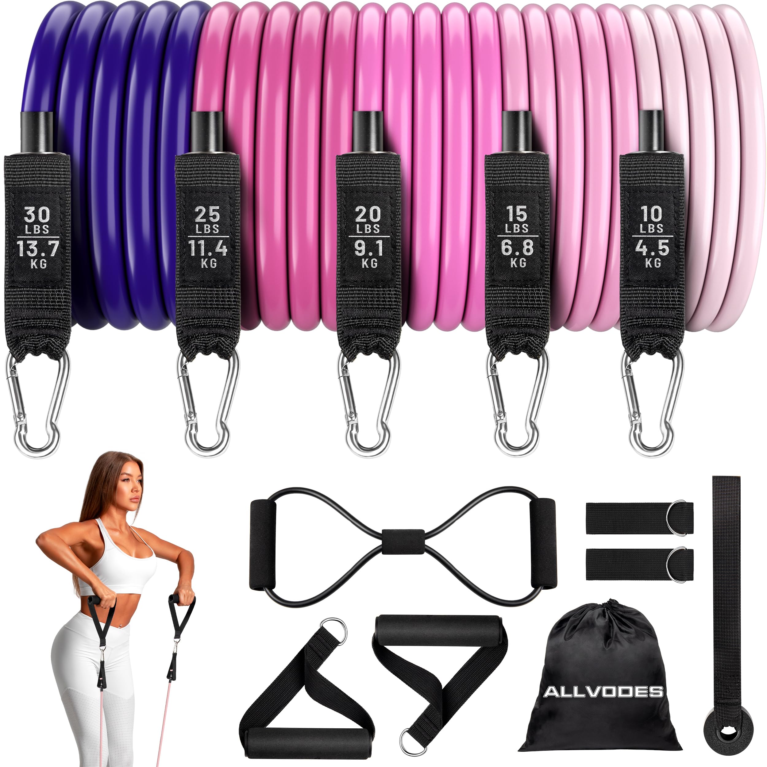 Resistance Bands, Resistance Band Set, Workout Bands, Exercise Bands for Men and Women, Exercise Bands with Door Anchor, Handles, Legs Ankle Straps for Muscle Training, Physical Therapy, Shape Body