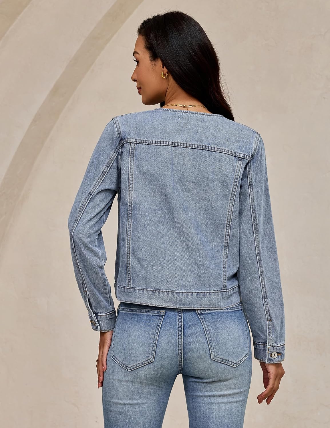 luvamia Jean Jacket Women Trendy Collarless Button Down Long Sleeve Casual Western Denim Jacket Country Concert Outfits - Image 4