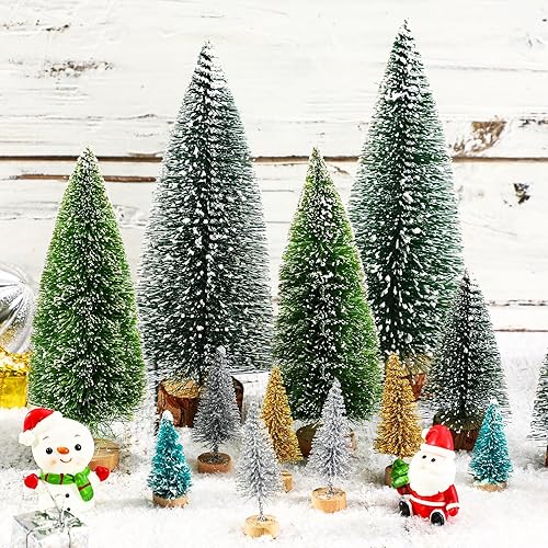 Miniatura 5 de 40 piezas de mini árbol de Navidad, árbol de pino pequeño de BOARDFEB con bases de madera para Navidad, botella de árbol de Navidad artificial,