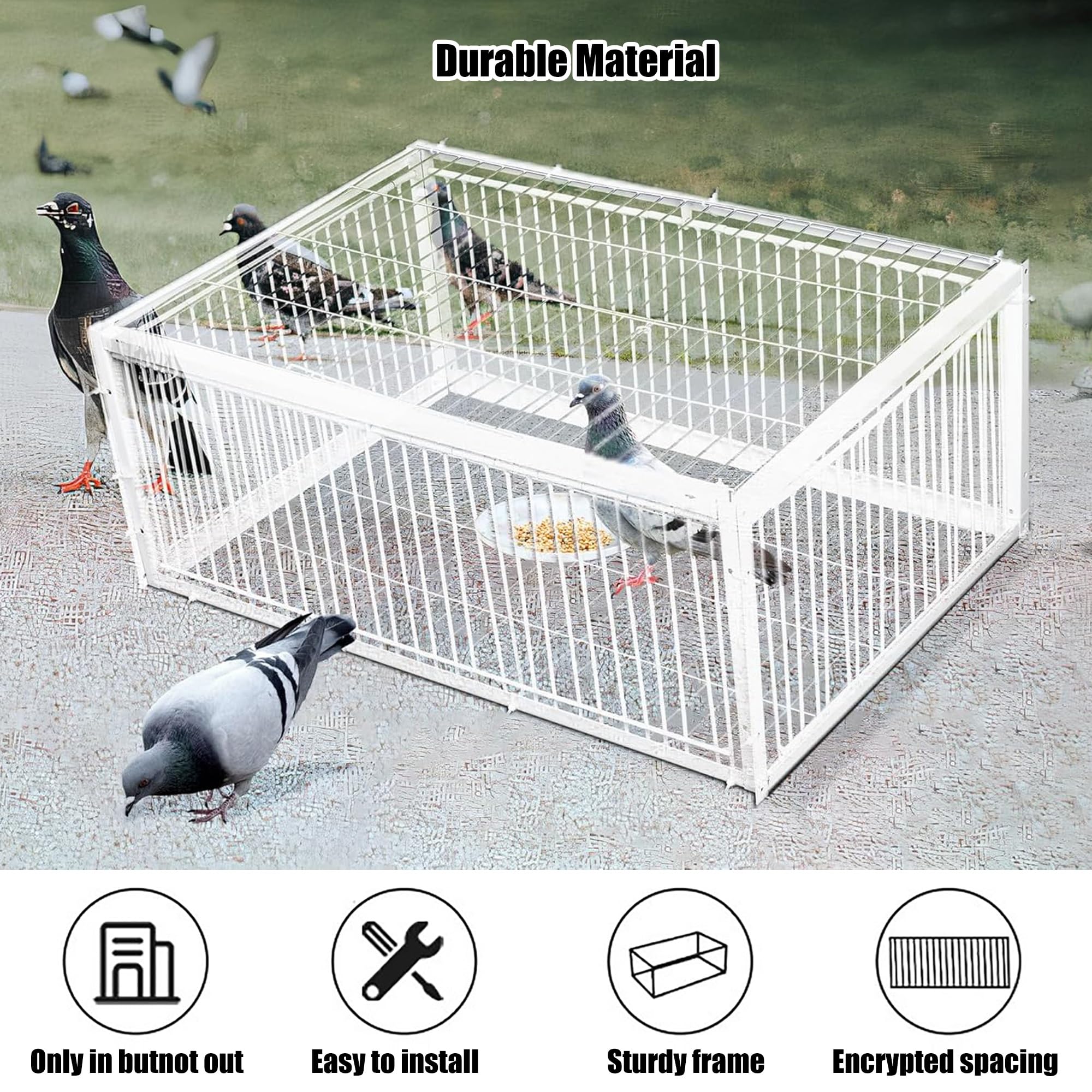 Jaula De Pájaros Trampa, Trampa de Animales Vivos con 4 entradas, Jaula Trampa Pajaros con Entrada unidireccional, Trampa para Palomas con Diseño A Prueba De Escape(Blanco,40x30x26cm)