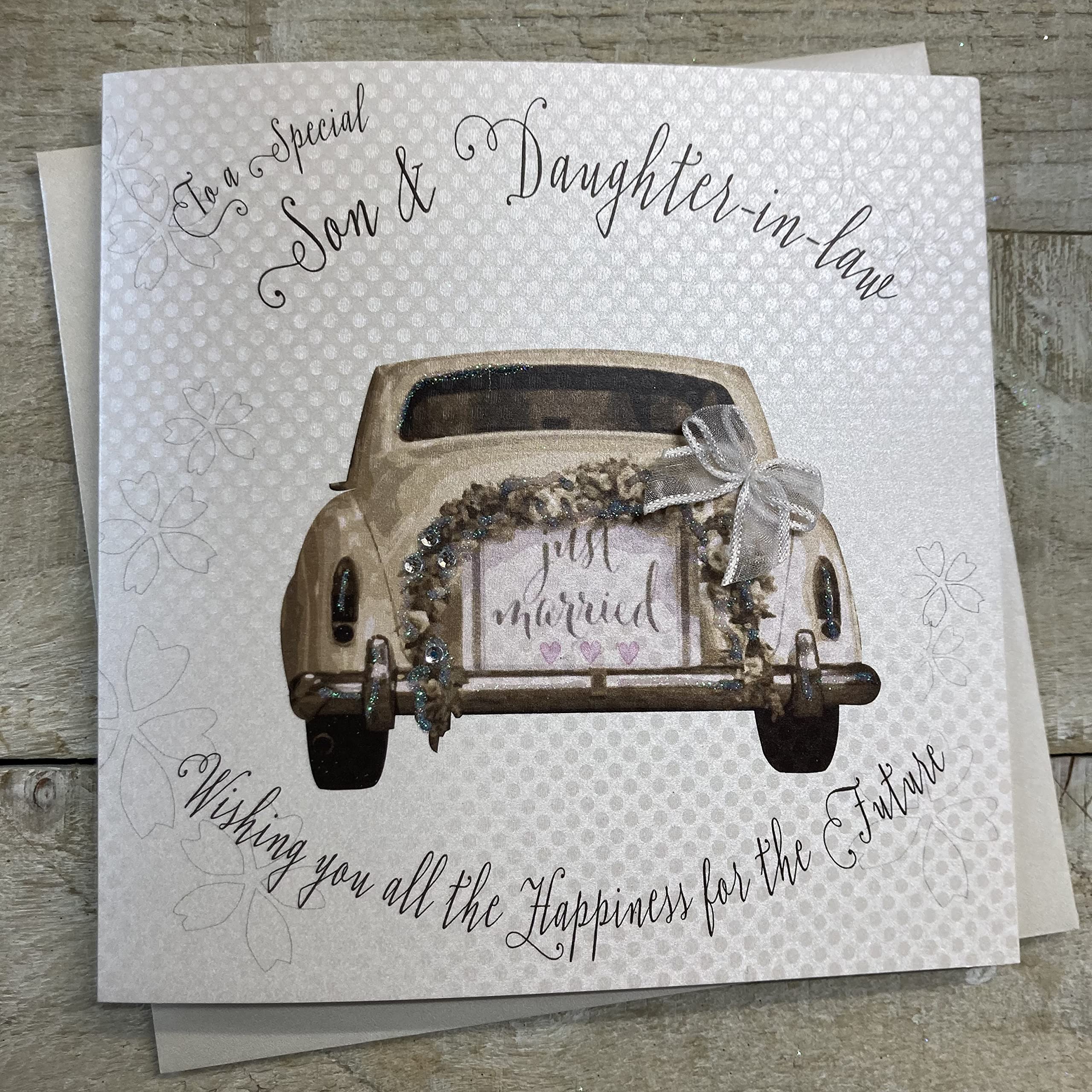 White Cotton Cards Son & Daughter-In-Law, Handmade (Wedding Card),16Cm X 16Cm