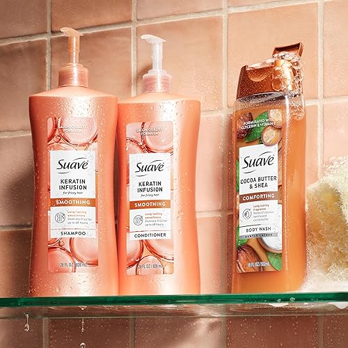 Vista 17 de Suave Professionals - Acondicionador alisador para cabello seco con infusión de queratina con control de encrespamiento de 48 horas, 28 onzas