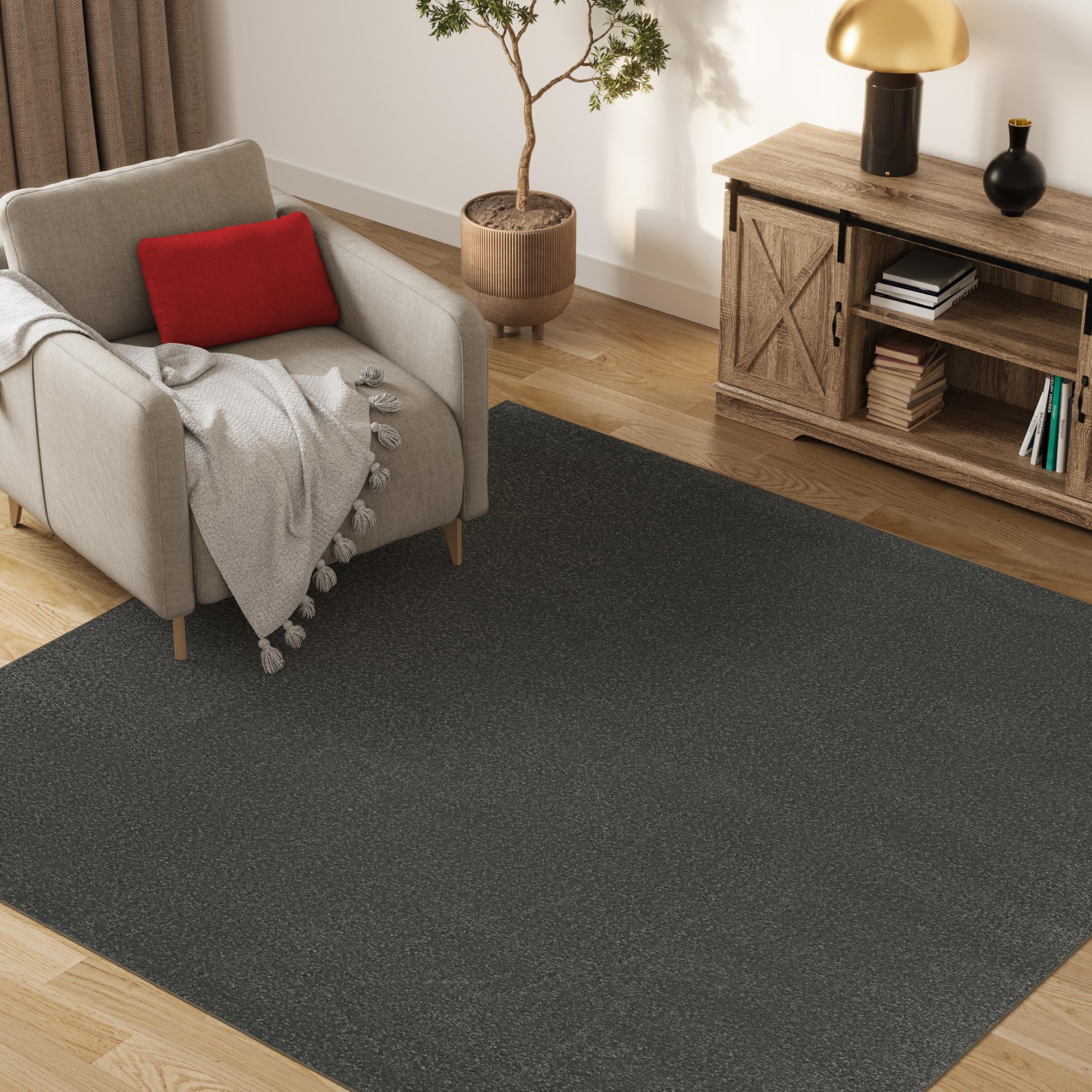 TAPISO Alfombra Mono Cuadrada De Pelo Corto Interior Diseño Moderno Gris Oscuro Diseño Unicolor Alfombra Salón Dormitorio Adulto Comedor Cocina Resistente Exterior Oeko-Tex 200 x 200 cm