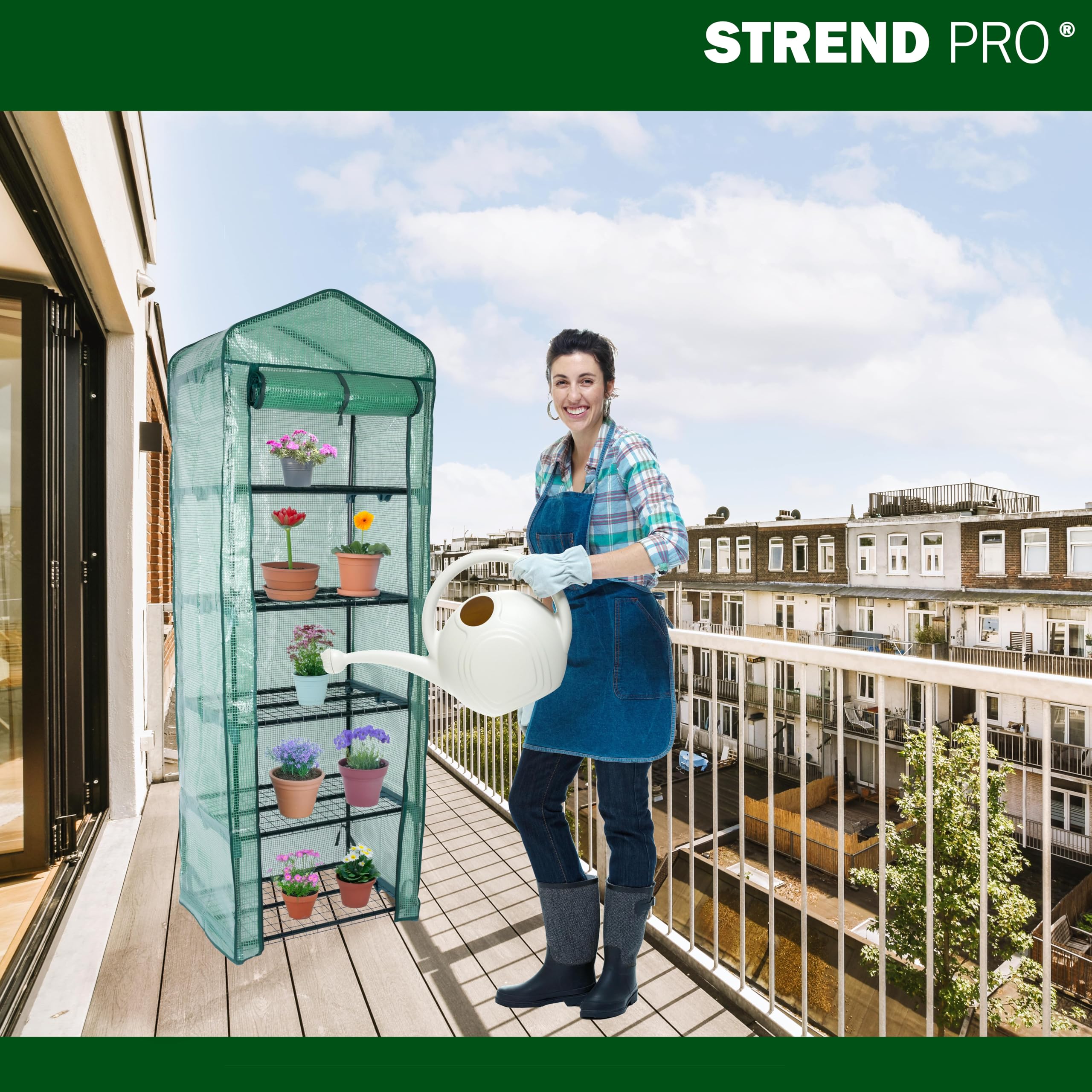 STREND PRO Gewächshaus klein 200 x 69 x 49 cm für optimales Pflanzenwachstum, Mini-Gewächshaus mit 5 Ebenen, inkl. Gewächshausfolie, grünes Gewächshaus, Balkonfolie, Gewächshaus, winterfest