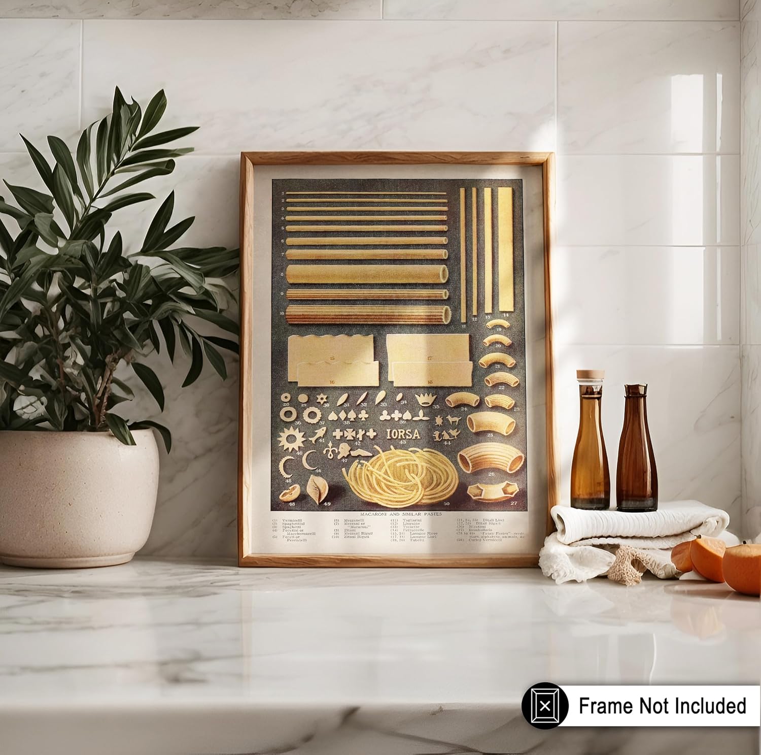 Poster Master Vintage Food & Drink Poster - Retro Pasta Print - Varieties of Pasta Art - Gift for Him, Her, Chef, Cook - Great Decor for Restaurant, Kitchen, Dining Room - 16x20 UNFRAMED Wall Art