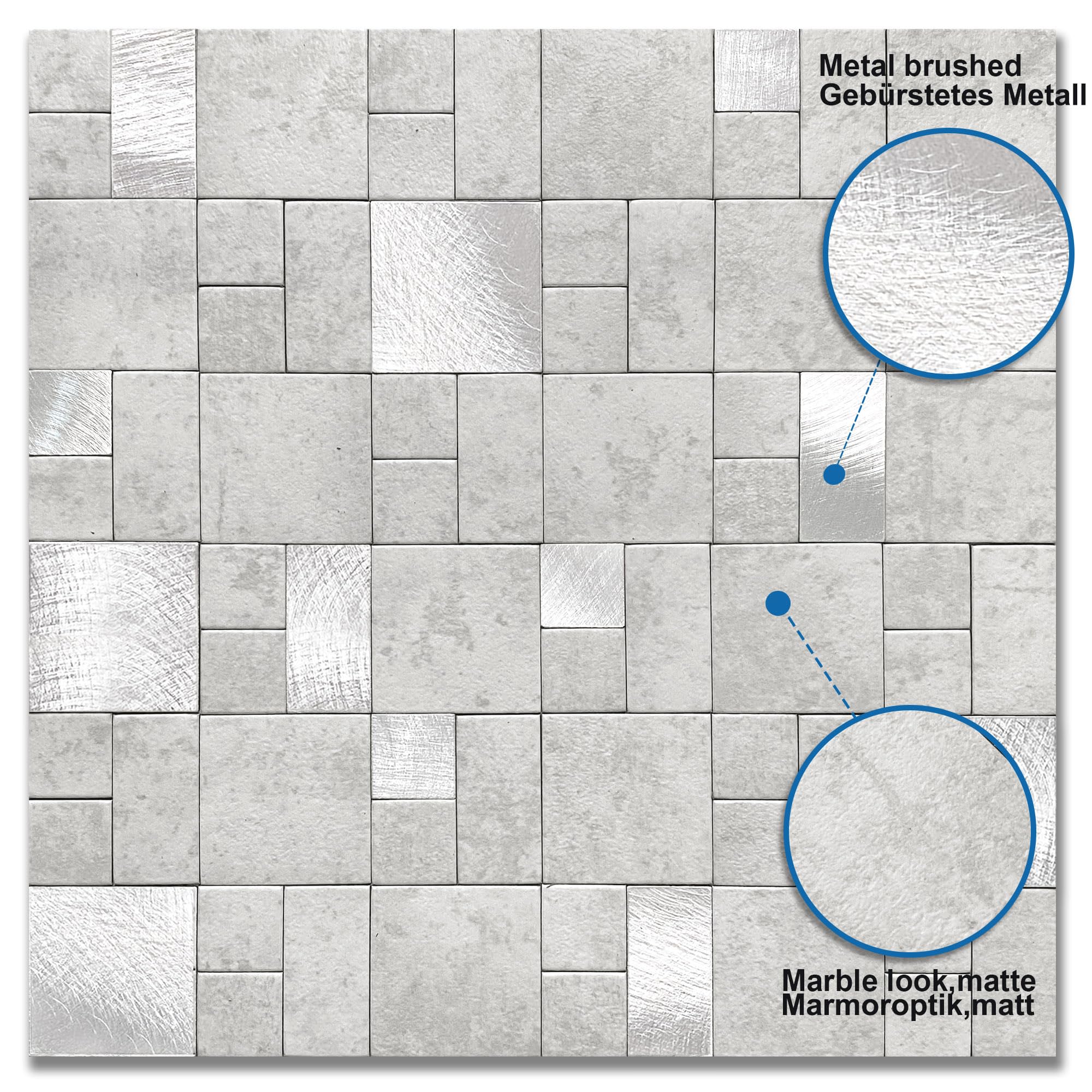 MOFIT Pannello Decorativo Mosaico Marmo Adesive Cucina Grigio 10pezzi
