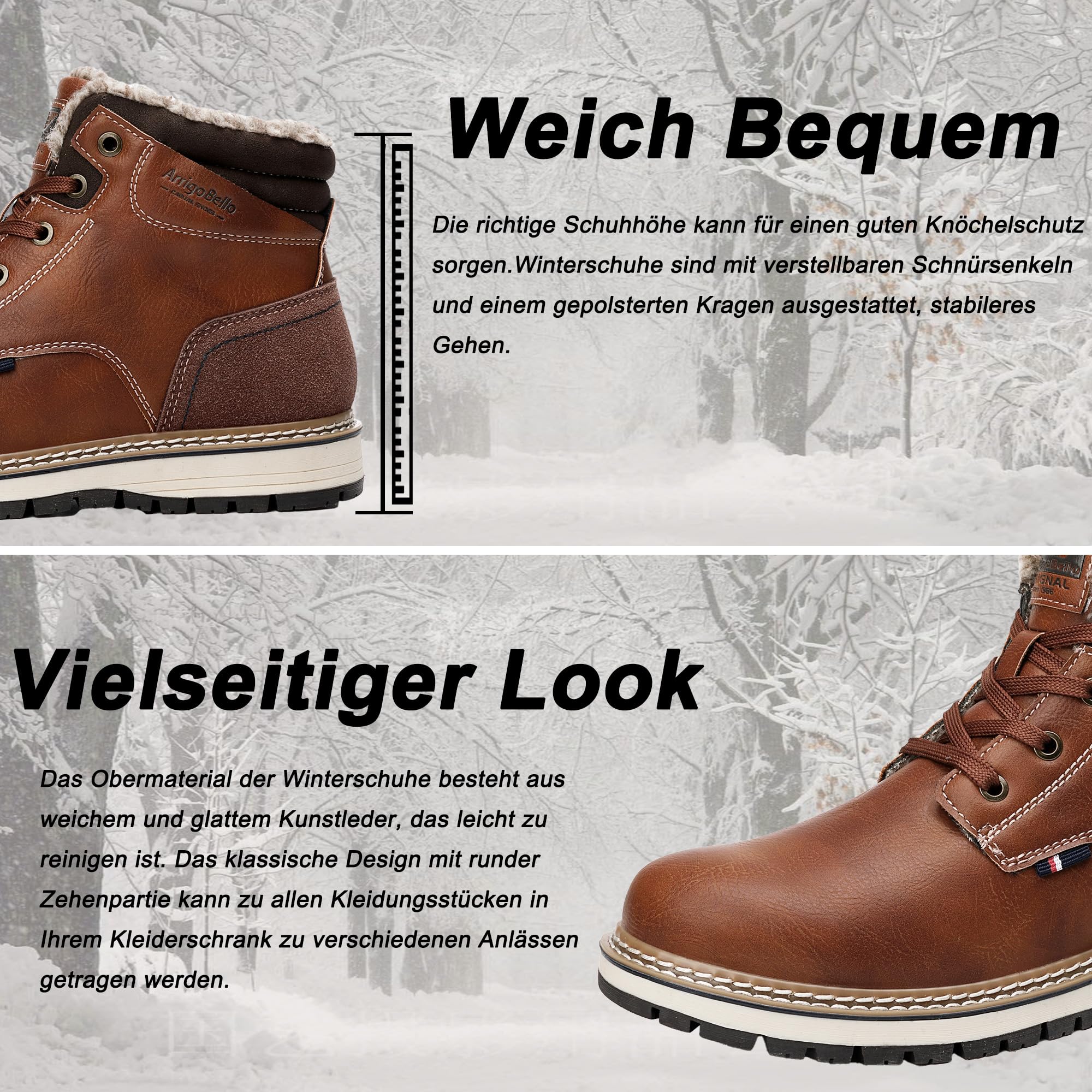 AX BOXING Scarpe Uomo Invernali Caldo Pelliccia Fodera Scarponcino Invernale Stivali Moda Stivaletti Taglia 41-46 EU