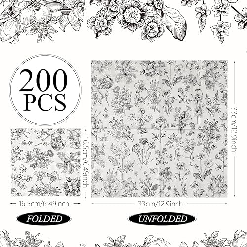 Miniatura 3 de Tatuo Servilletas de papel florales de baño, servilletas desechables decorativas de flores blancas y negras para primavera, cumpleaños, boda,