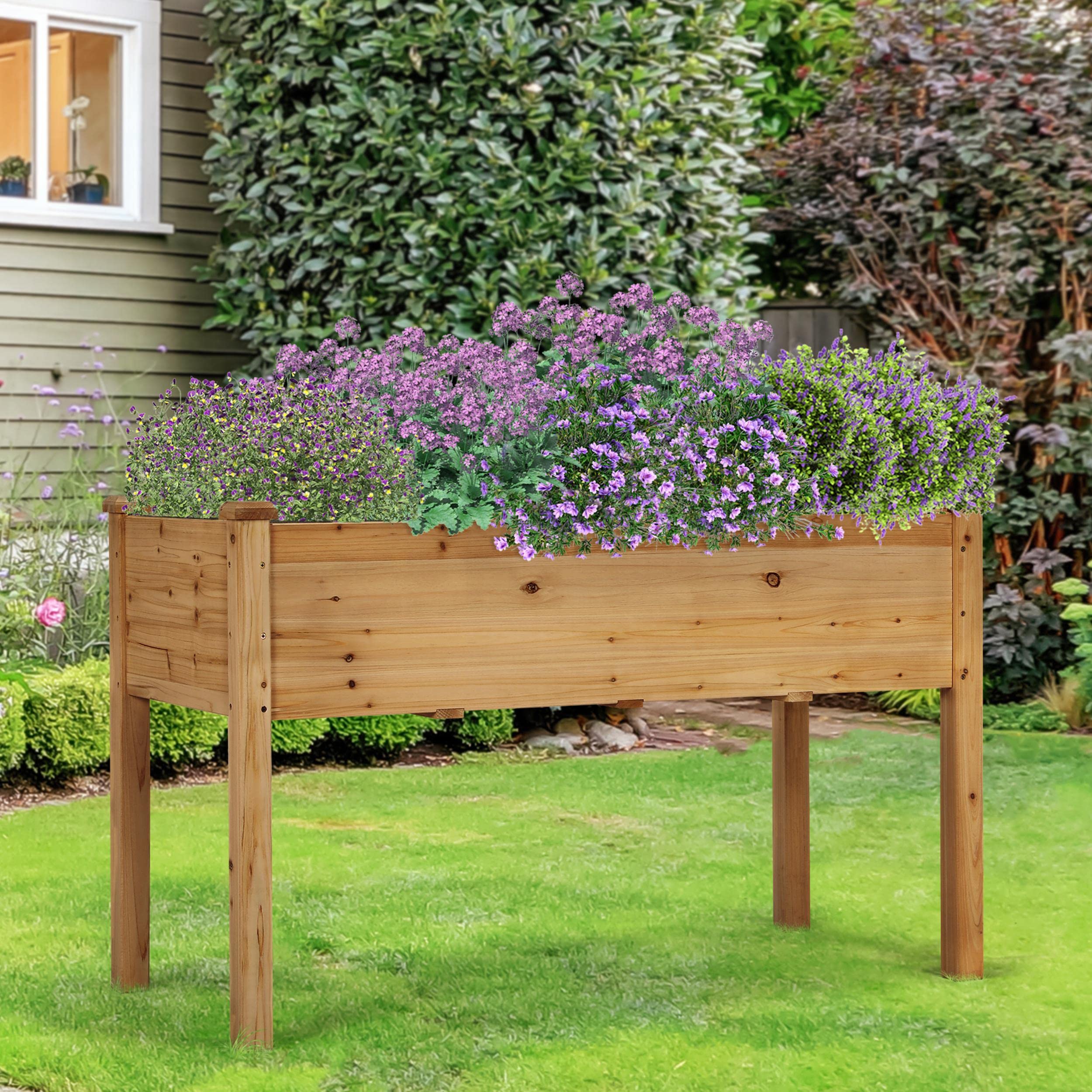 Abician Carré Potager sur Pied Bac Potager en Bois Jardinière sur Pied Extérieur Intérieur pour Fleurs Légumes Brun Clair