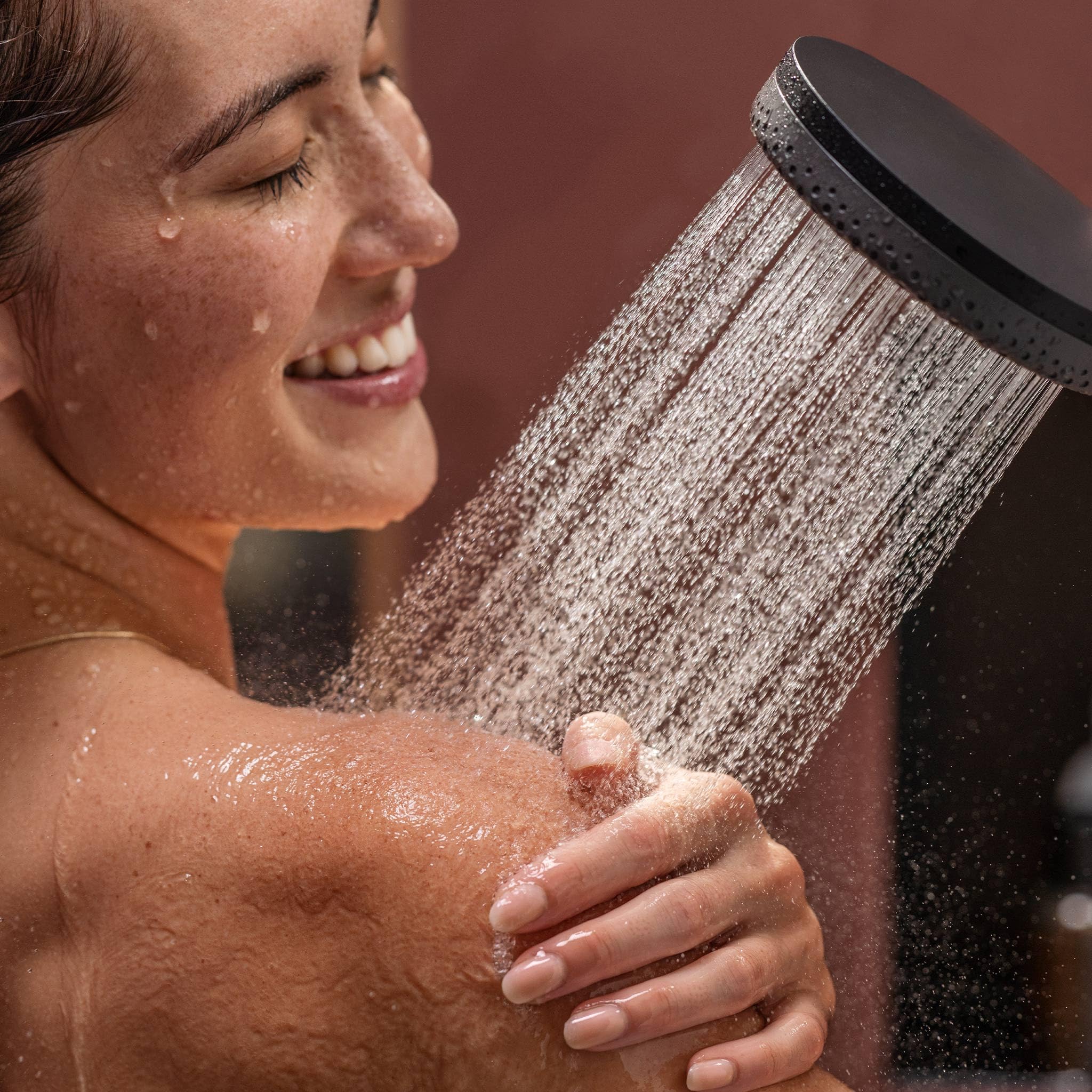 hansgrohe Raindance Alive Select S - ducha de mano, alcachofa de ducha con 3 tipos de chorro (PowderRain), cabezal de ducha redondo (125 mm), con sistema antical, negro mate, 24500670