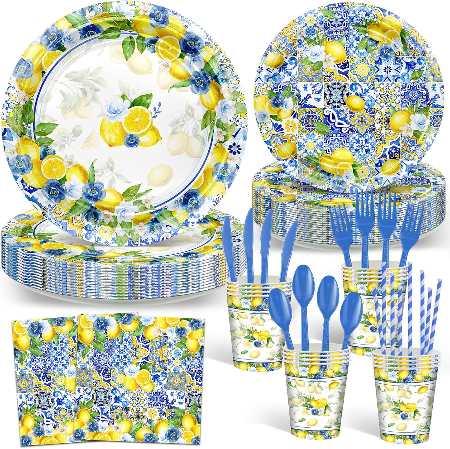 Avezano 192 Pcs She Found Her Main Squeeze Bridal Shower Decorations Capri Lemon Bridal Shower Plates and Napkins Set Lemon Baby Shower Birthday Party Supplies for 24