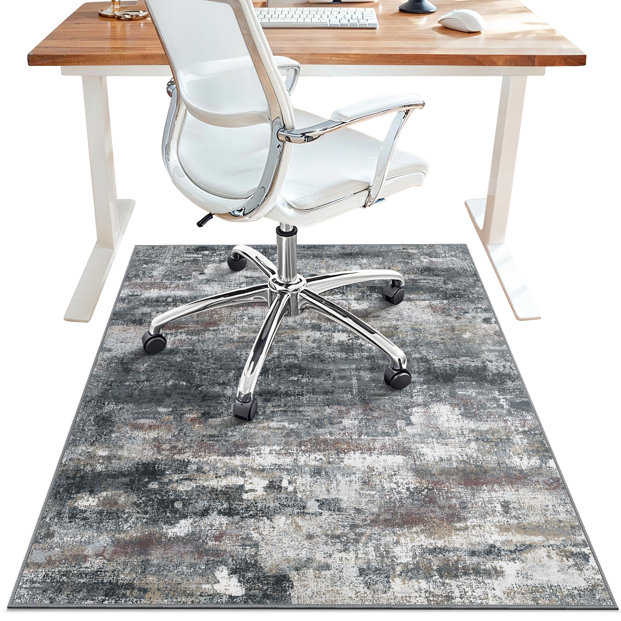 Office Chair Mat for Hardwood Tile Floor, Abstract 36"X 48" Desk Mats for Office Chair on Rolling Chairs Carpet, Desk Anti-Slip 1/5" Thick Rug for