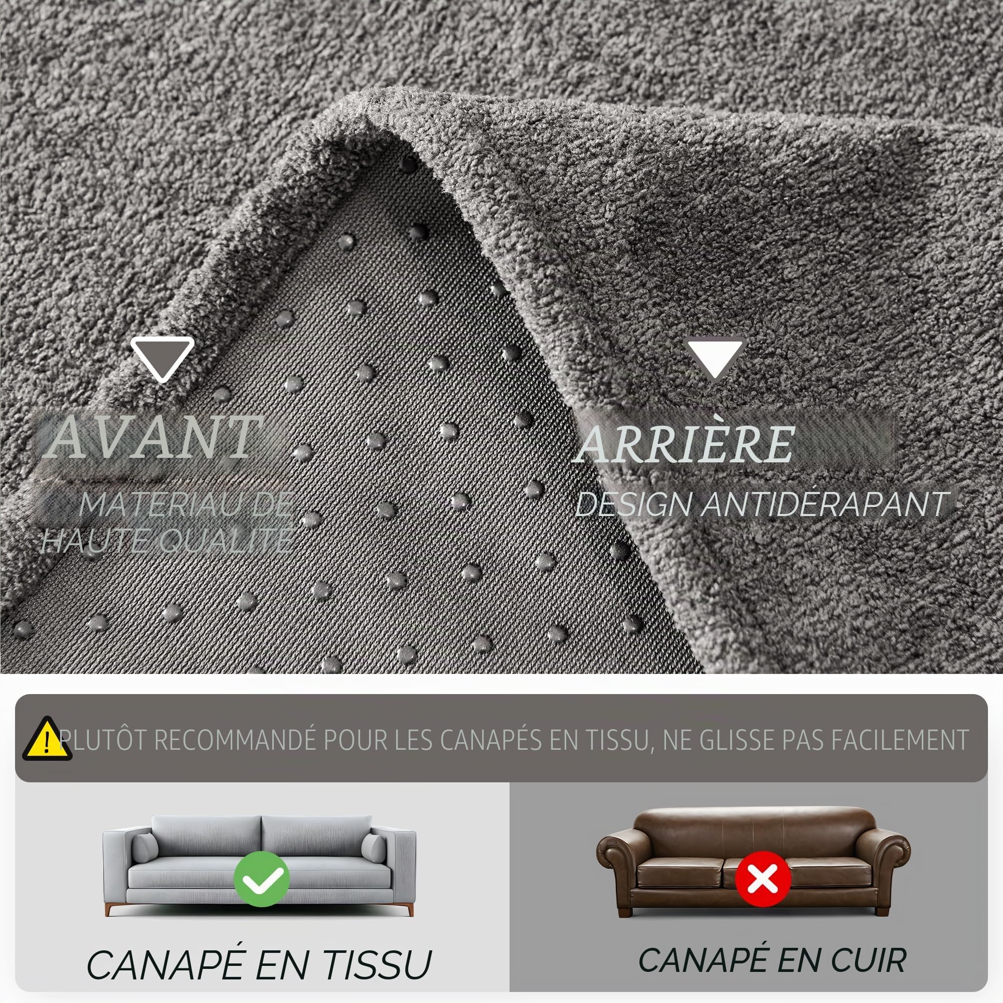 MYSKY HOME Housse de canapé 180 x 300 cm, lavable, antidérapante, anti-rayures, gris
