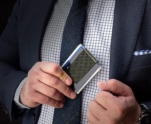 Miniatura 2 de SERMAN BRANDS Clip de fibra de carbono para dinero tarjetero de crédito clips de bolsillo frontal delgado para hombres negro brillante