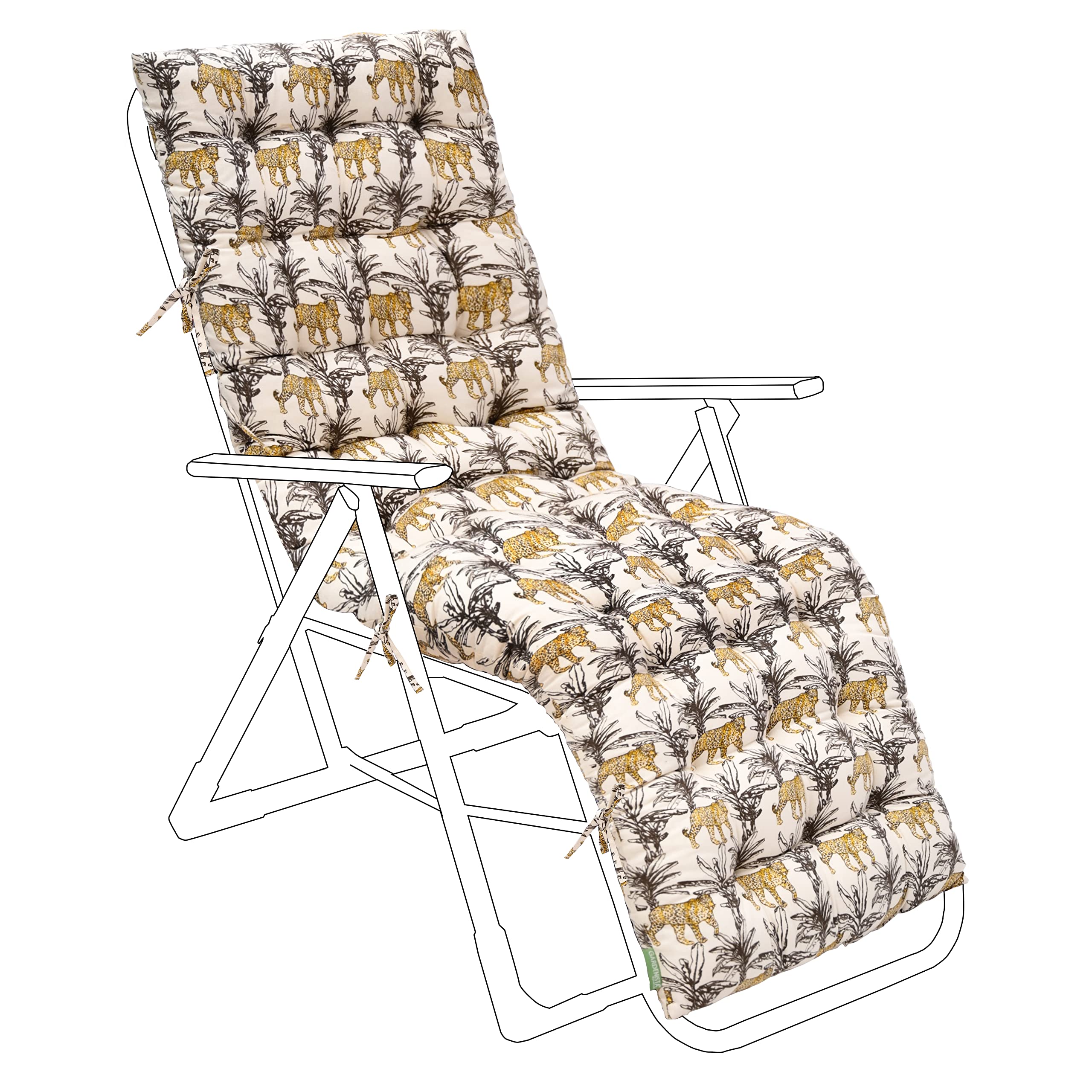 Gardenista Outdoor Patio Sun Lounger Cushion 160x48cm | Water Resistant Garden Recliner Chair Cushion | Thick Sunbed Cushion Replacement Pad with Secure Ties (Leopard)