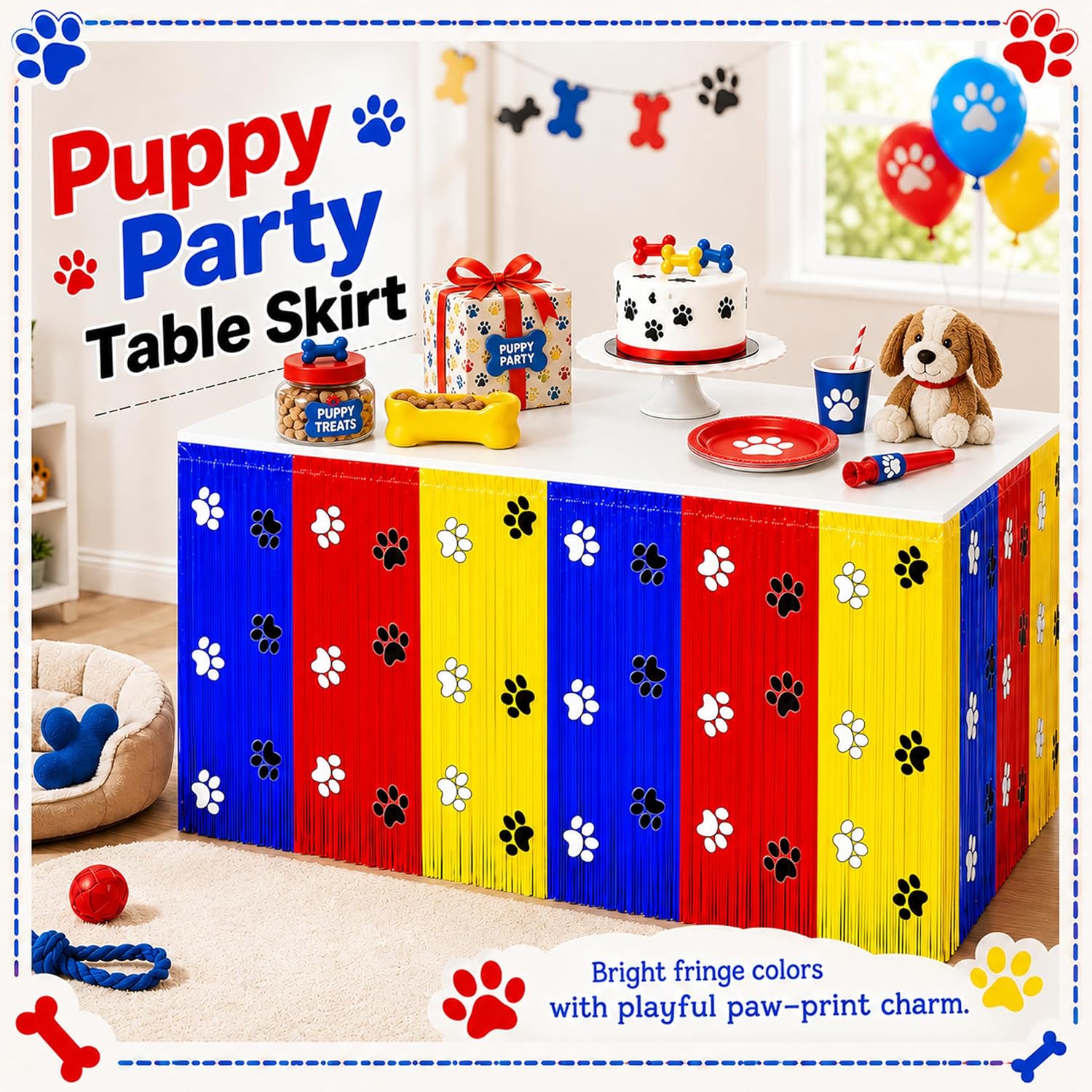 Dog Paw Fringe Table Skirt, 2 PCS | 29.5 x 108 Inch