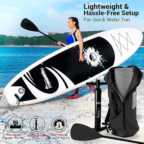 Miniatura 3 de SereneLife Tabla de remo inflable de pie, tabla de remo antideslizante, bomba, correa y accesorios, divertida tabla de remo inflable de agua para