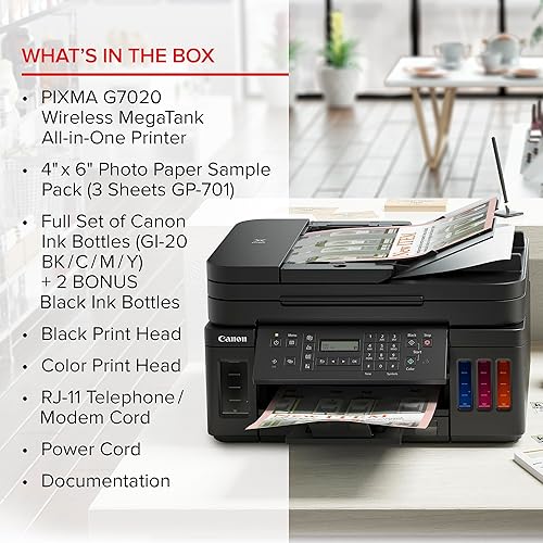 Miniatura 7 de Canon G7020 - Impresora todo en uno inalámbrica Supertank (Megatank) para oficina en casa; fotocopiadora, escaner, fax y ADF con impresión móvil,
