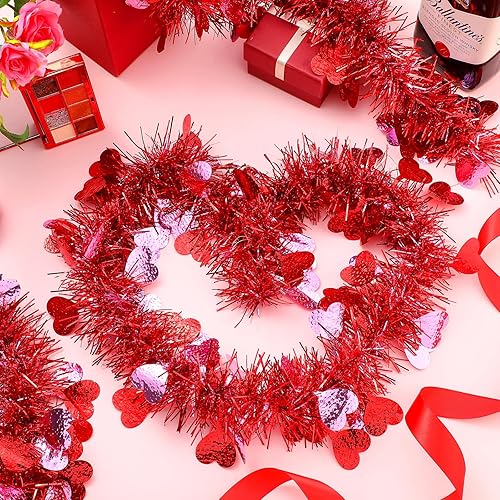 Miniatura 4 de MTLEE Guirnalda de oropel de corazón de San Valentín, 6 piezas, 39.4 pies, decoración para el día de San Valentín, guirnalda metálica brillante,