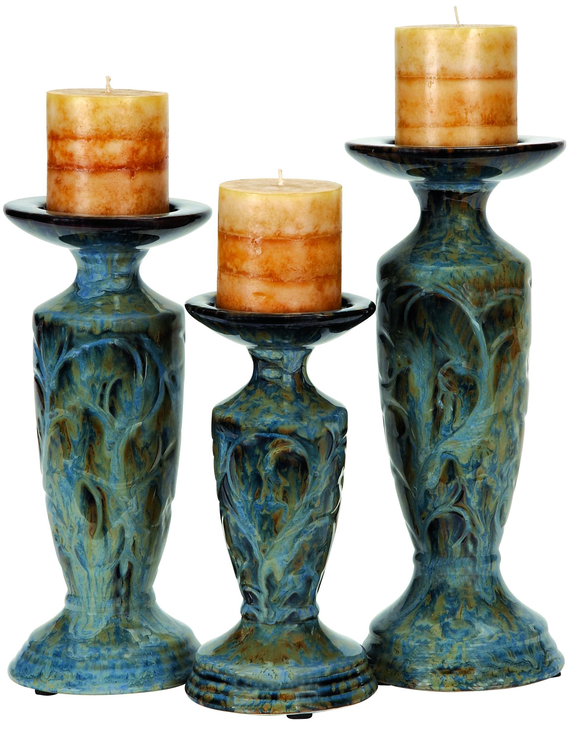 Deco 79 Ceramic Candle Holder, 13 by 11 by 9-Inch, Set of 3