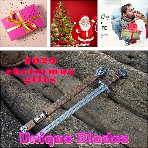 Miniatura 4 de Espada vikinga, 40.0 in, espada completa de acero de Damasco 1095, vaina de madera, ranuras de sangre, colección Battlefield