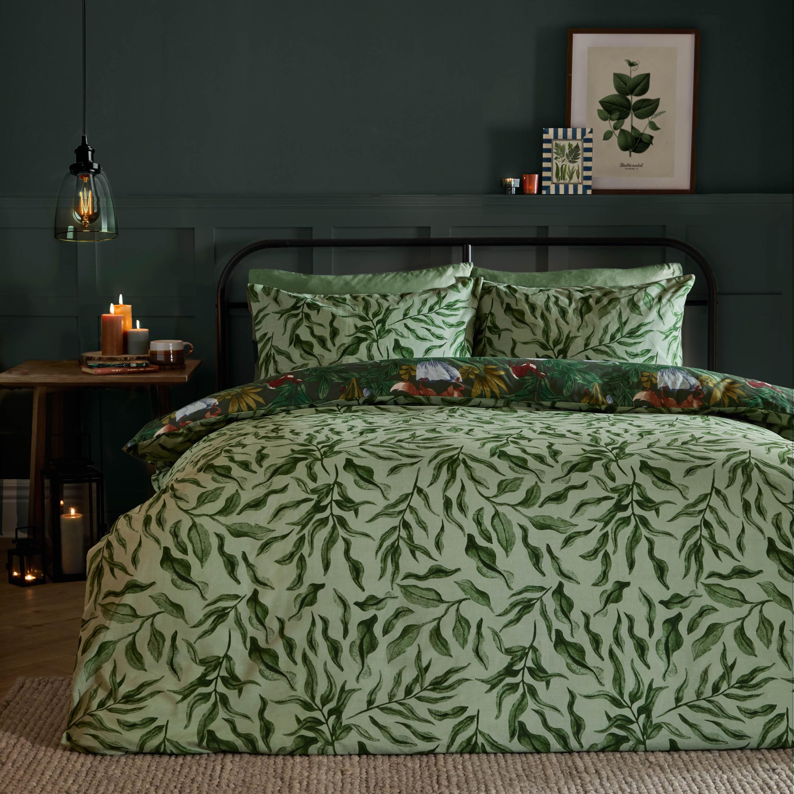 furn. Into The Woods Duvet Cover Set - Reversible Woodland Animal Cotton Blend Bedding Set (Forest Green - Double) - Image 2