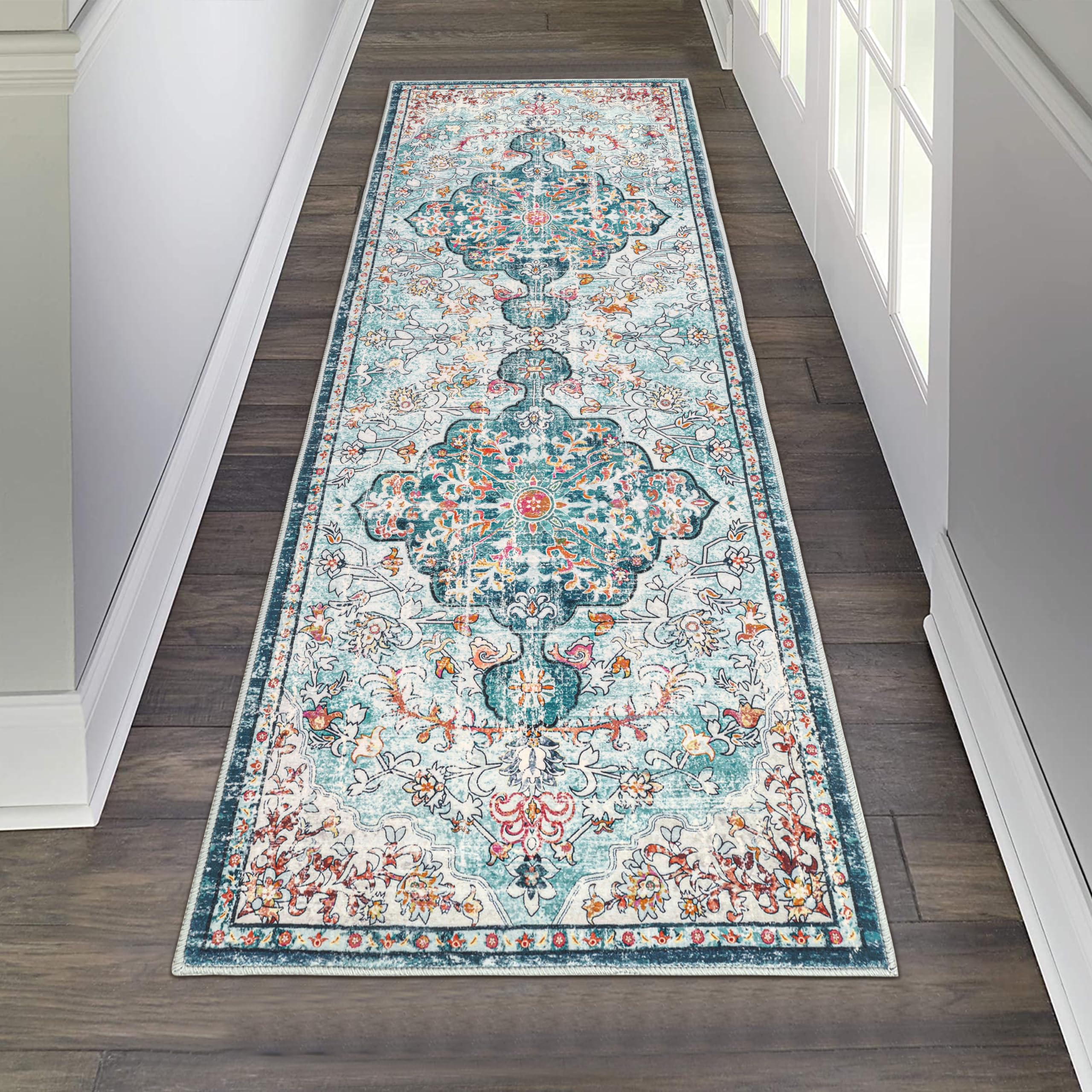 Pauwer Boho Hallway Runner Rug 2x6 Washable Entryway Area Rugs Non Slip Farmhouse Vintage Floor Mat Carpet Runner for Hallways Laundry Room Kitchen Bathroom Bedroom