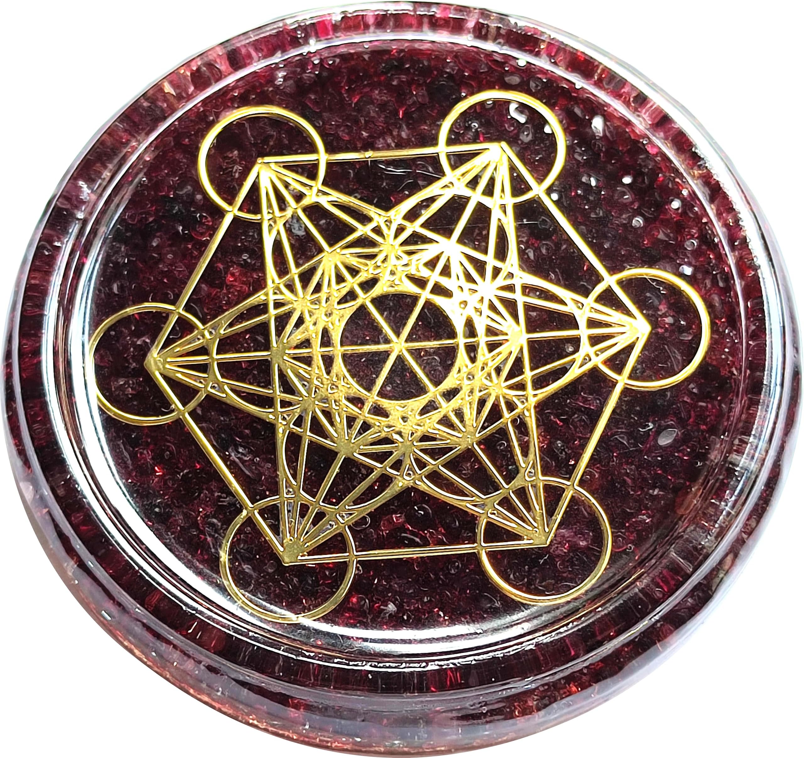 Large 4" Garnet Crystals Metatron's Cube Merkaba Coaster Water Charging Plate Energy Dome