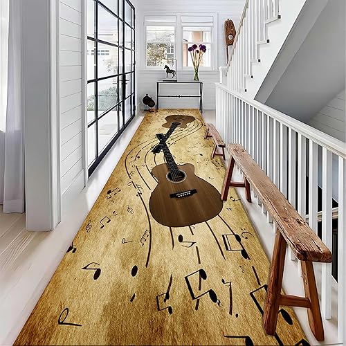 Miniatura 3 de Alfombra retro para pasillo, 2 x 6 pies, diseño retro de guitarra, patrón musical, para amantes de la música, alfombra antideslizante, alfombra de