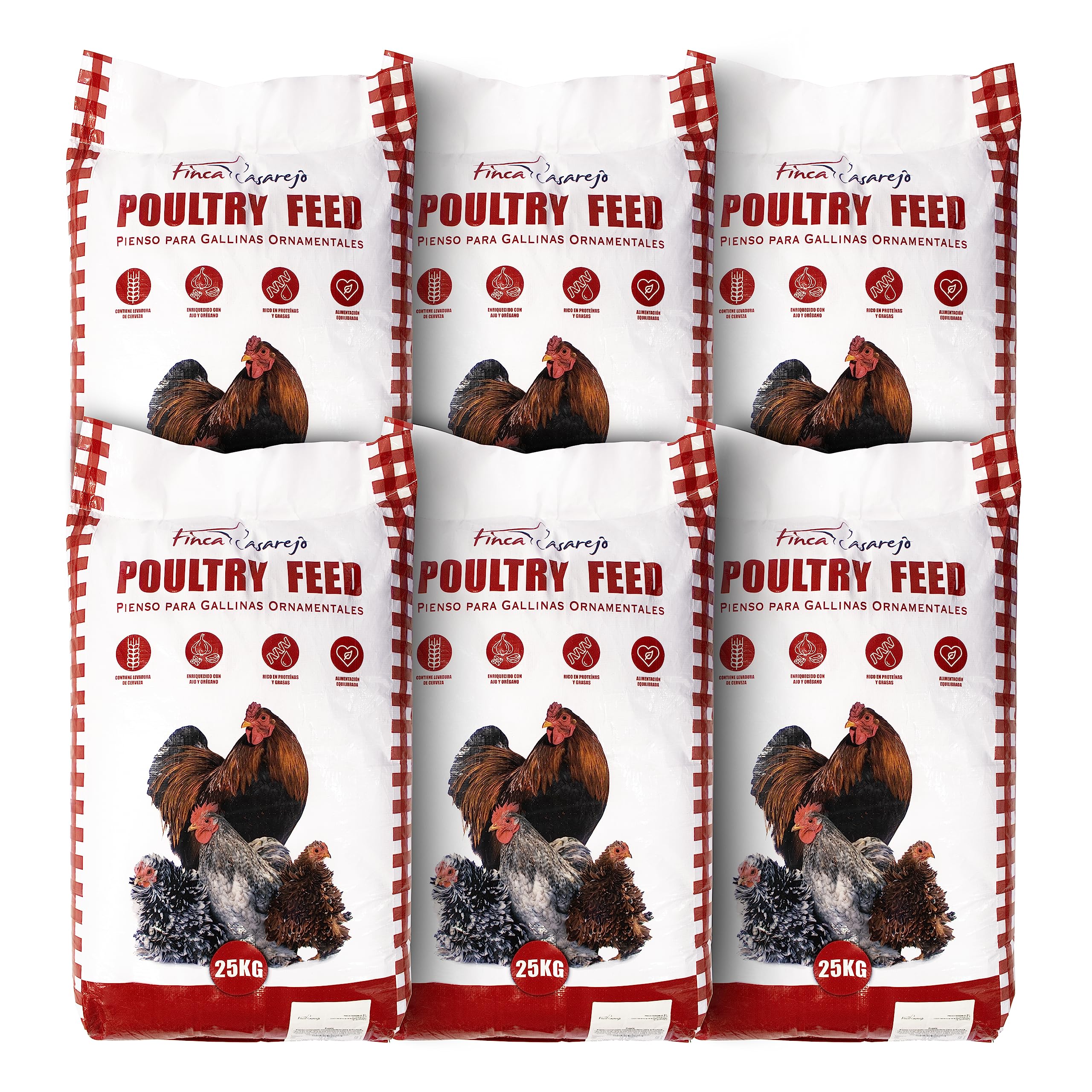 Pienso para Gallinas Ponedoras y Ornamentales | Alimento con Fórmula Exclusiva | Poultry Feed Saco 25 kg | Rico en Proteínas y Grasas Saludables para un Plumaje Vistoso (Pack 6)