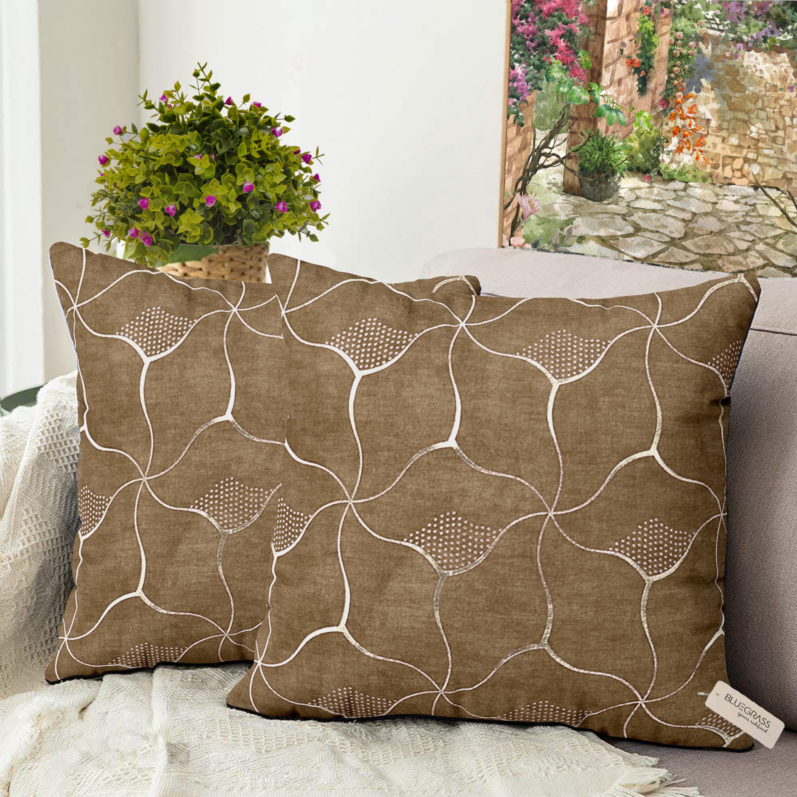 BLUE GRASS HD Foil Velvet Cushion Cover - Set of 2 || Design : Marvel || Brown || Size : 12x12 Inches. (B0D9BTYPBC) Amazon Price History, Amazon Price Tracker